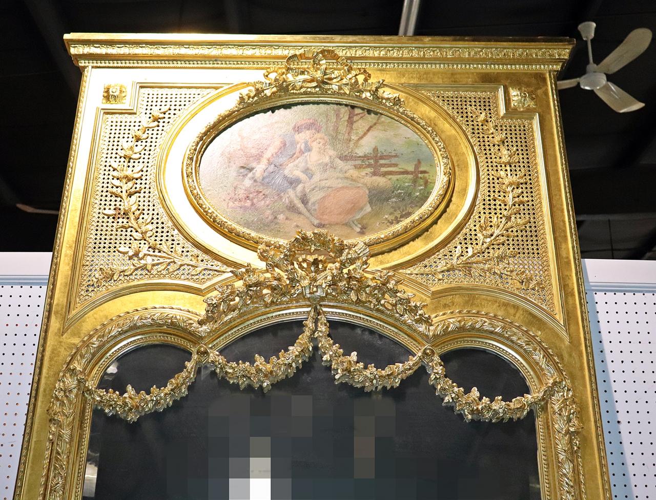 Louis XVI Monumental Gilded French Louis XV Trumeau Mirror with Planter Base Circa 1890 For Sale