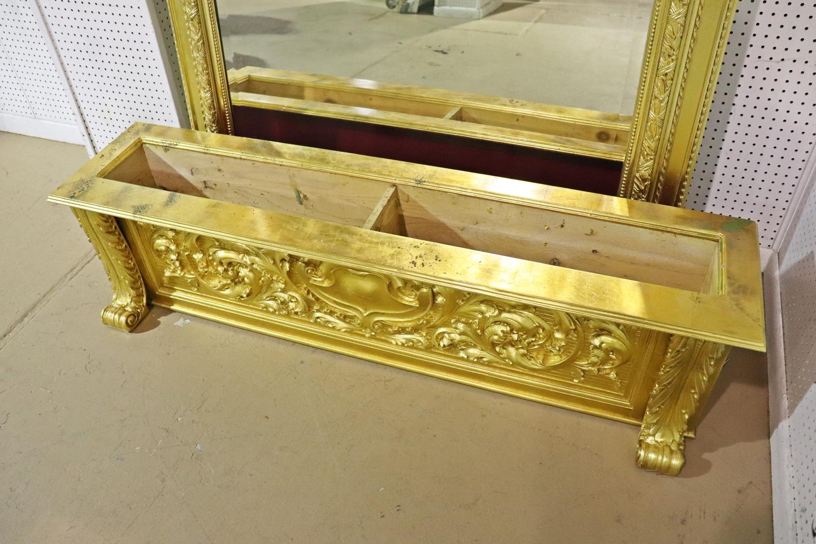 Late 19th Century Monumental Gilded French Louis XV Trumeau Mirror with Planter Base Circa 1890 For Sale