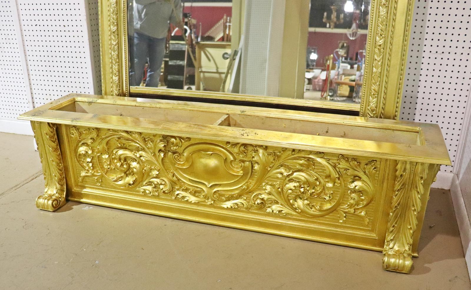 Walnut Monumental Gilded French Louis XV Trumeau Mirror with Planter Base Circa 1890 For Sale