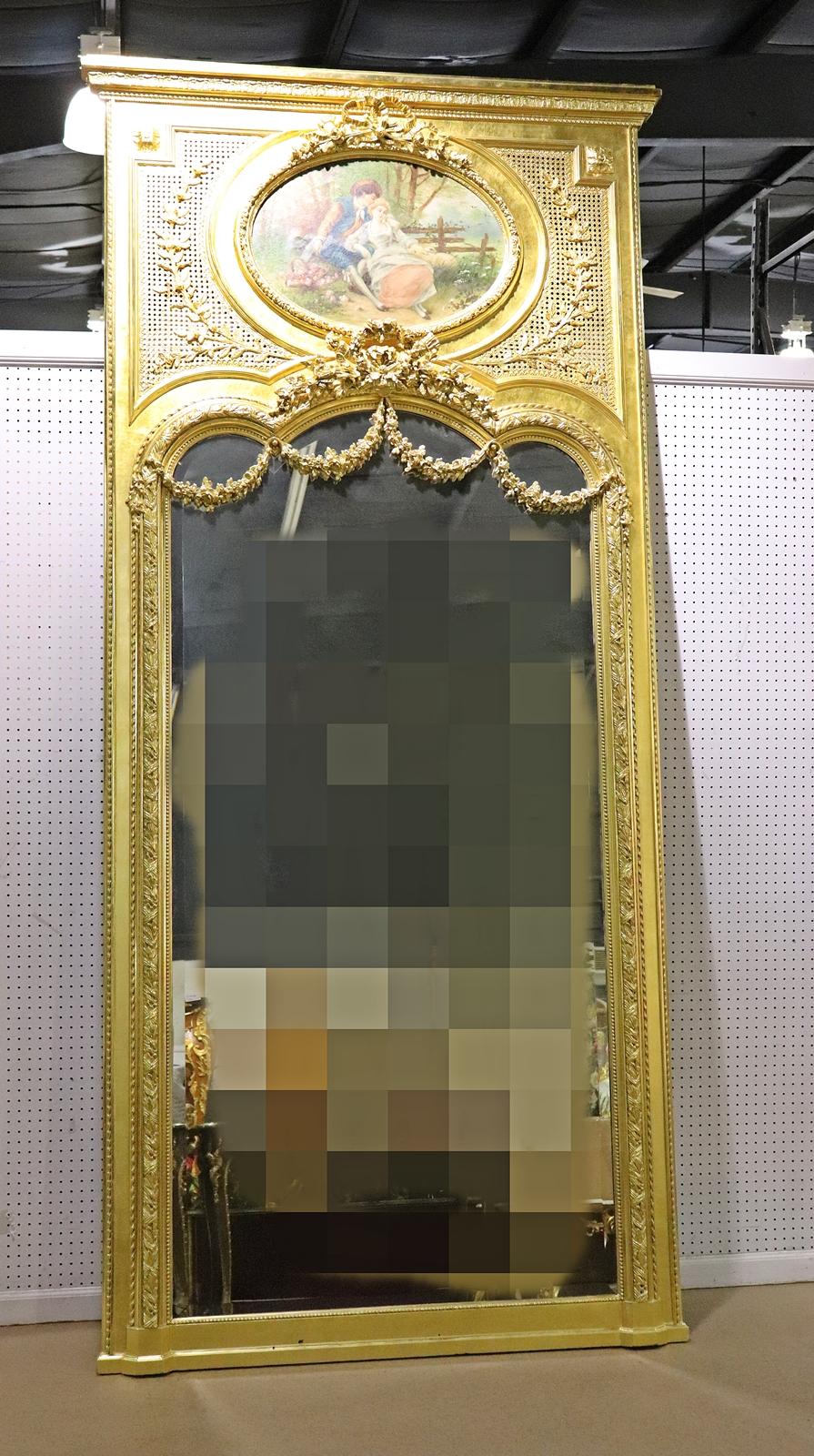 Monumental Gilded French Louis XV Trumeau Mirror with Planter Base Circa 1890 For Sale 1