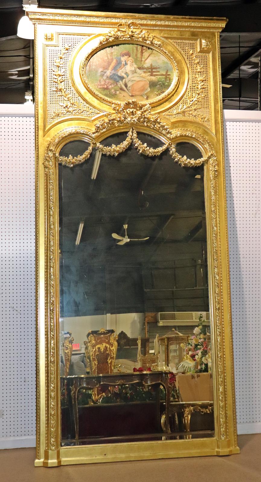 Monumentaler vergoldeter französischer Louis XV Trumeau-Spiegel mit Pflanzensockel CIRCA 1890 im Angebot 1