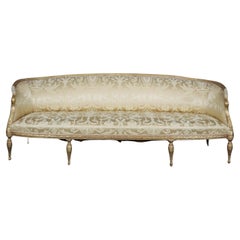 Antique Monumental Gilded Meticulously Carved French Louis XVI Sofa Silk Upholstery