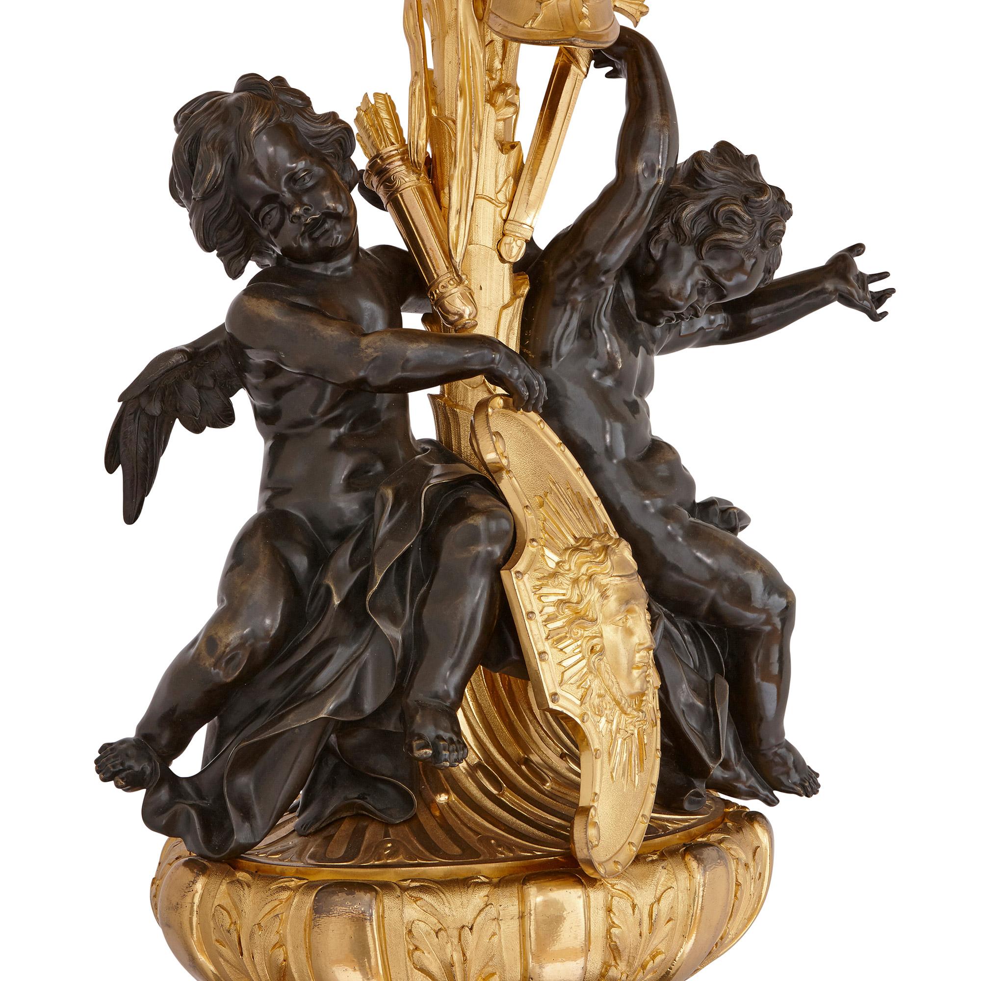 Monumental Gilt and Patinated Bronze Candelabra by Beurdeley For Sale 4