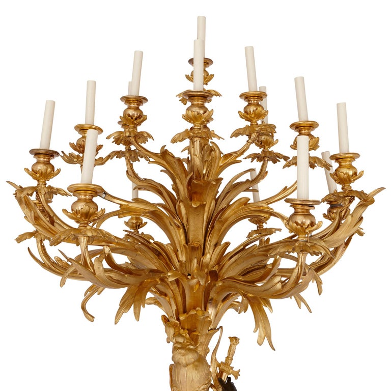 Monumental Gilt and Patinated Bronze Candelabra by Beurdeley For Sale 2