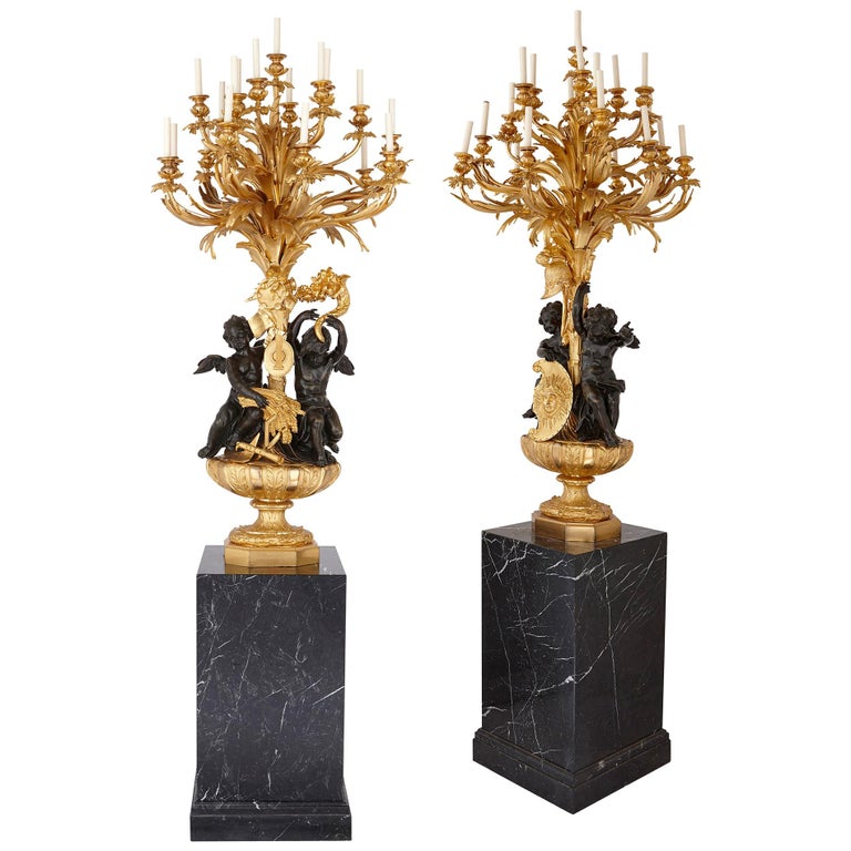 Monumental Gilt and Patinated Bronze Candelabra by Beurdeley For Sale
