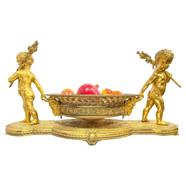 Monumental Gilt Bronze Centerpiece with Putti Attributed to Christof Le & Cie For Sale