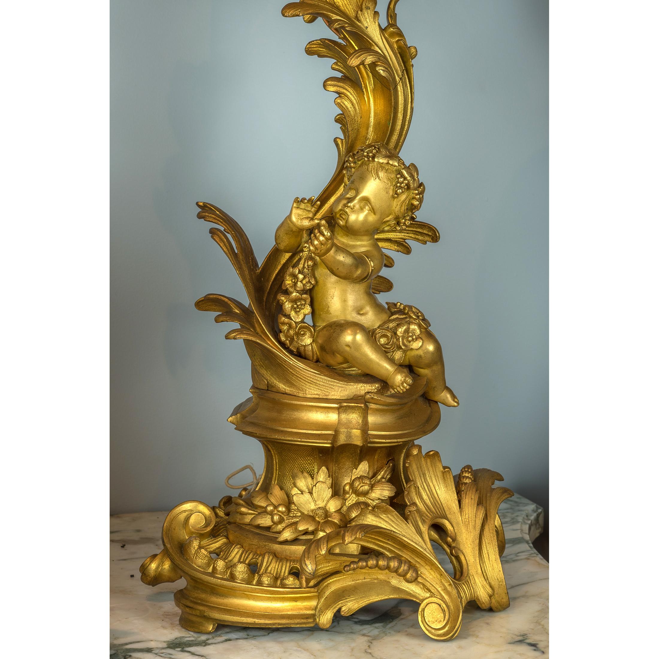 Monumental Gilt Bronze Clockset with Putti Playing with Flower Garlands In Good Condition For Sale In New York, NY