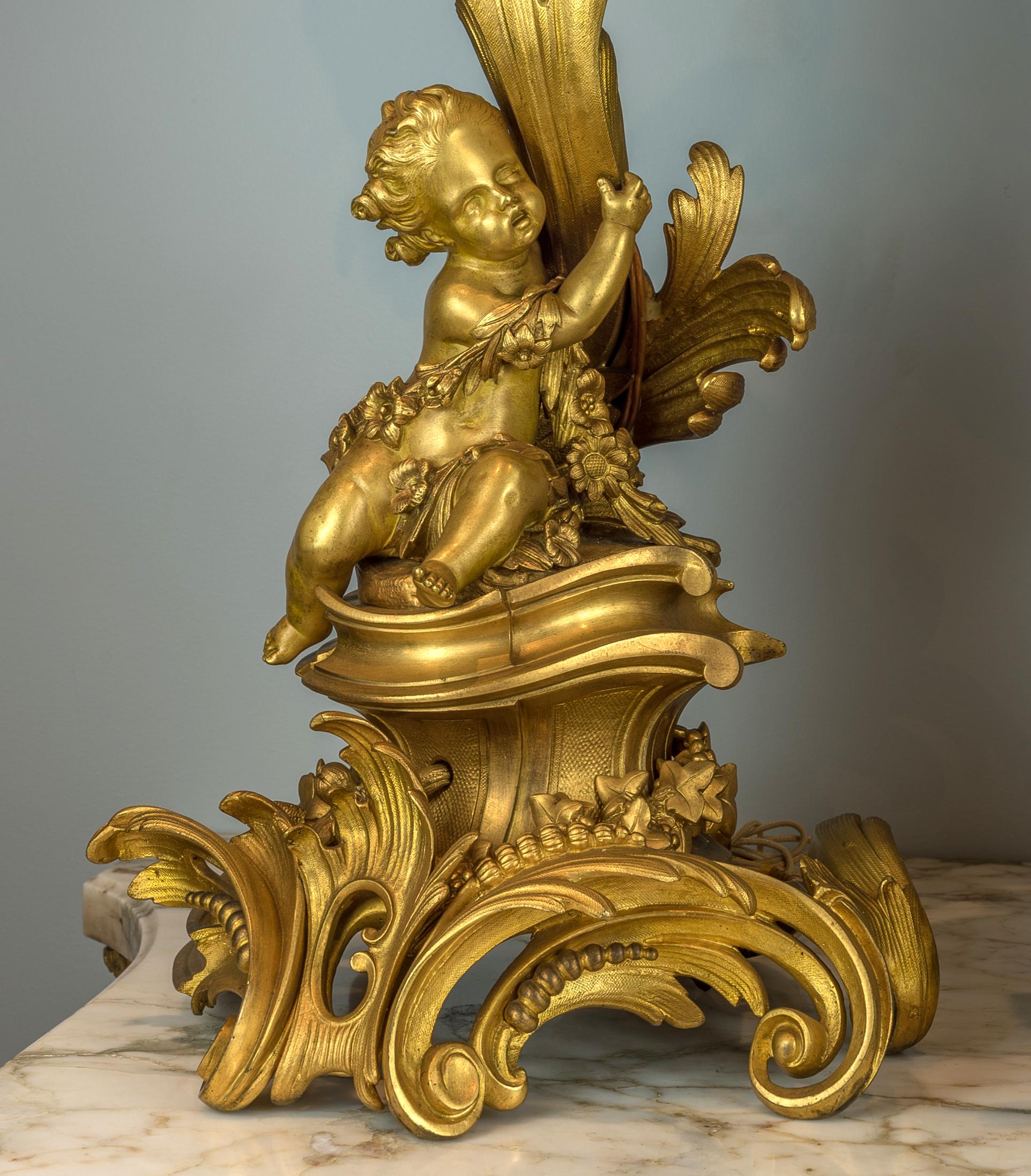 19th Century Monumental Gilt Bronze Clockset with Putti Playing with Flower Garlands For Sale