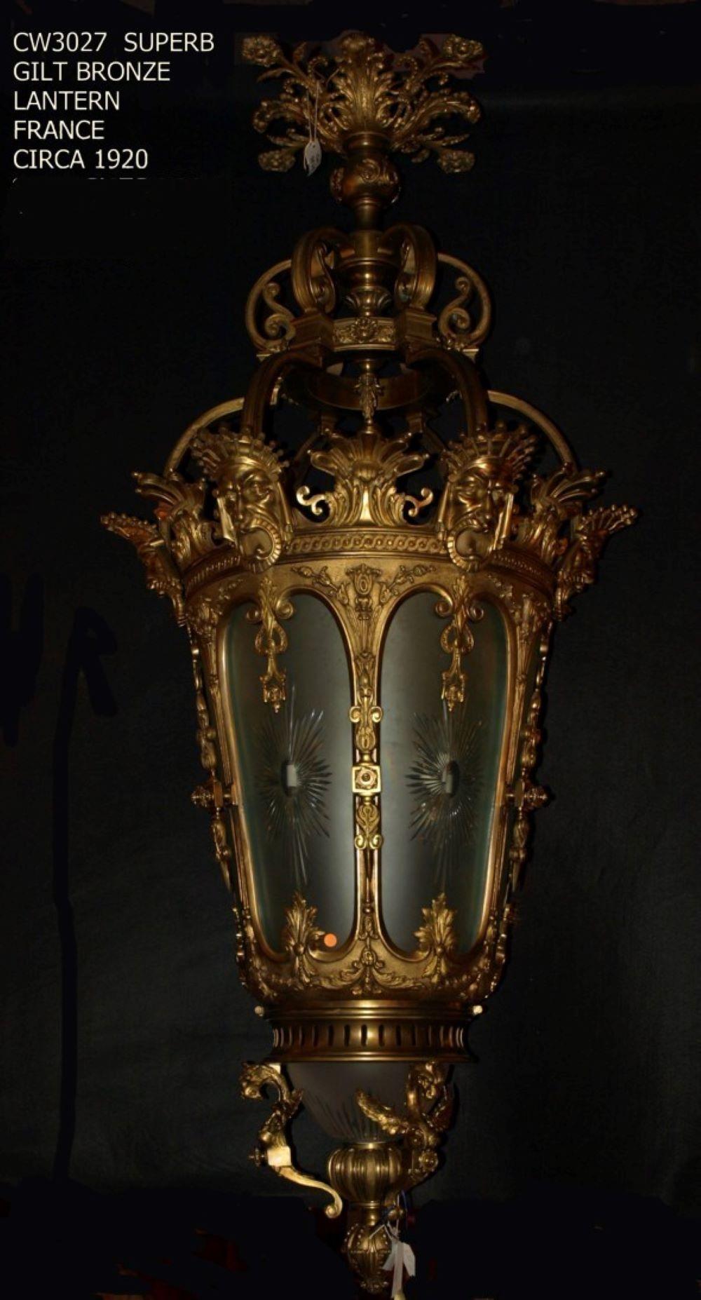 Monumental Gilt Bronze Lantern For Sale 3