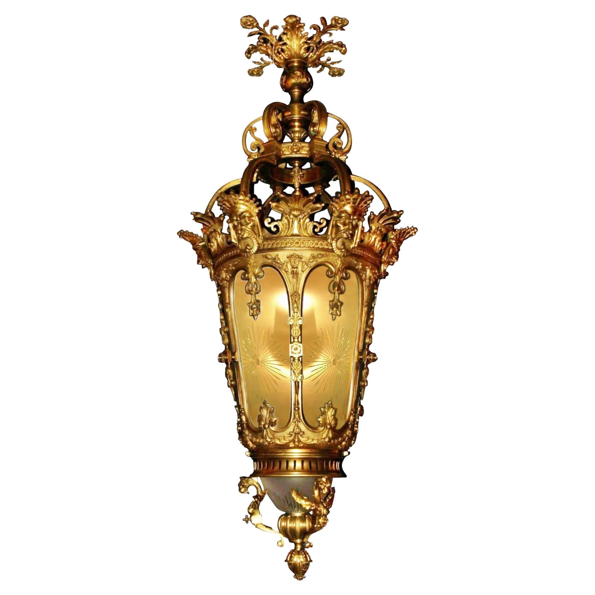 Monumental Gilt Bronze Lantern For Sale