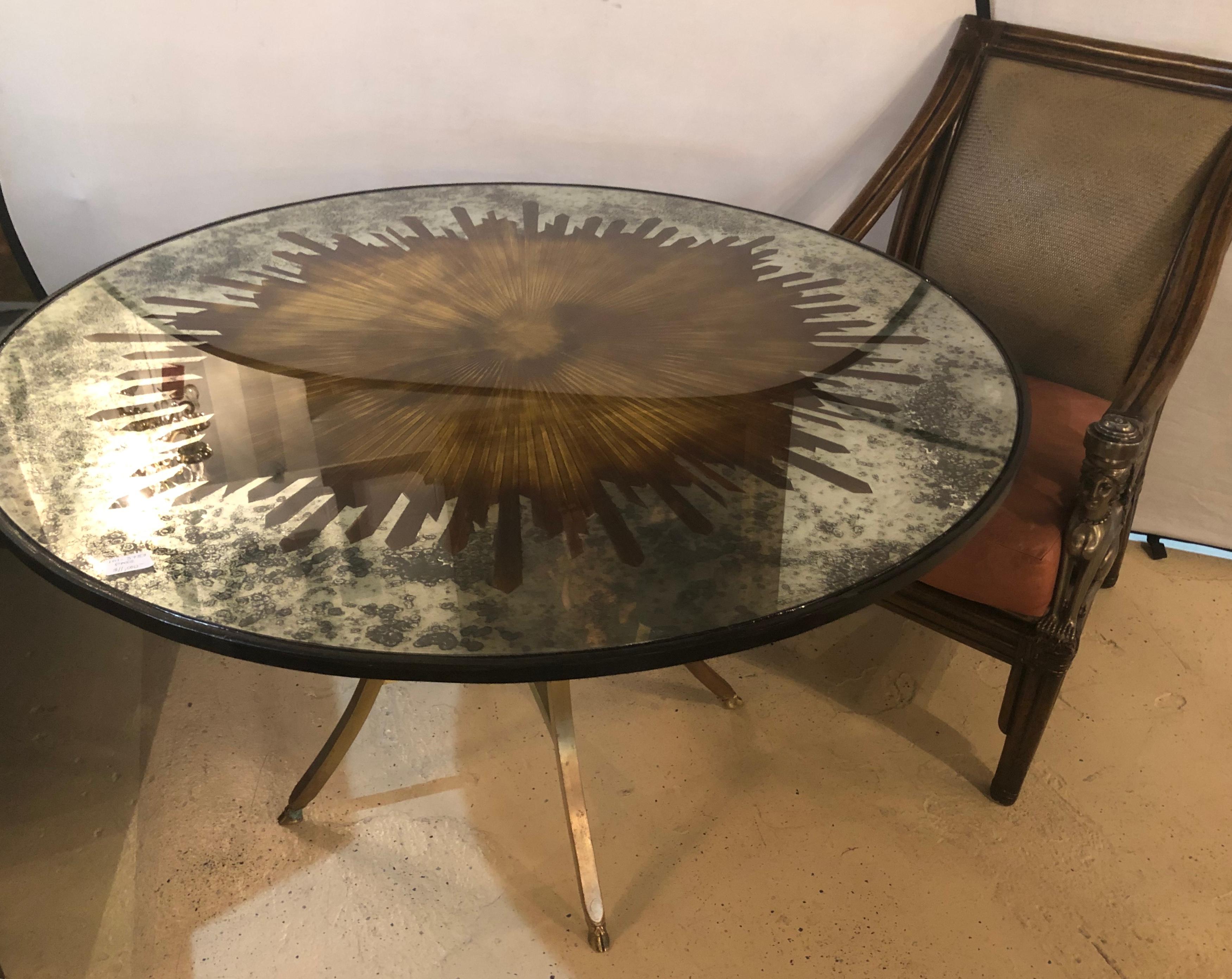 Monumental Gilt Gold and Silver Glass Art Deco Sunburst Mirror or Table Top In Good Condition In Stamford, CT