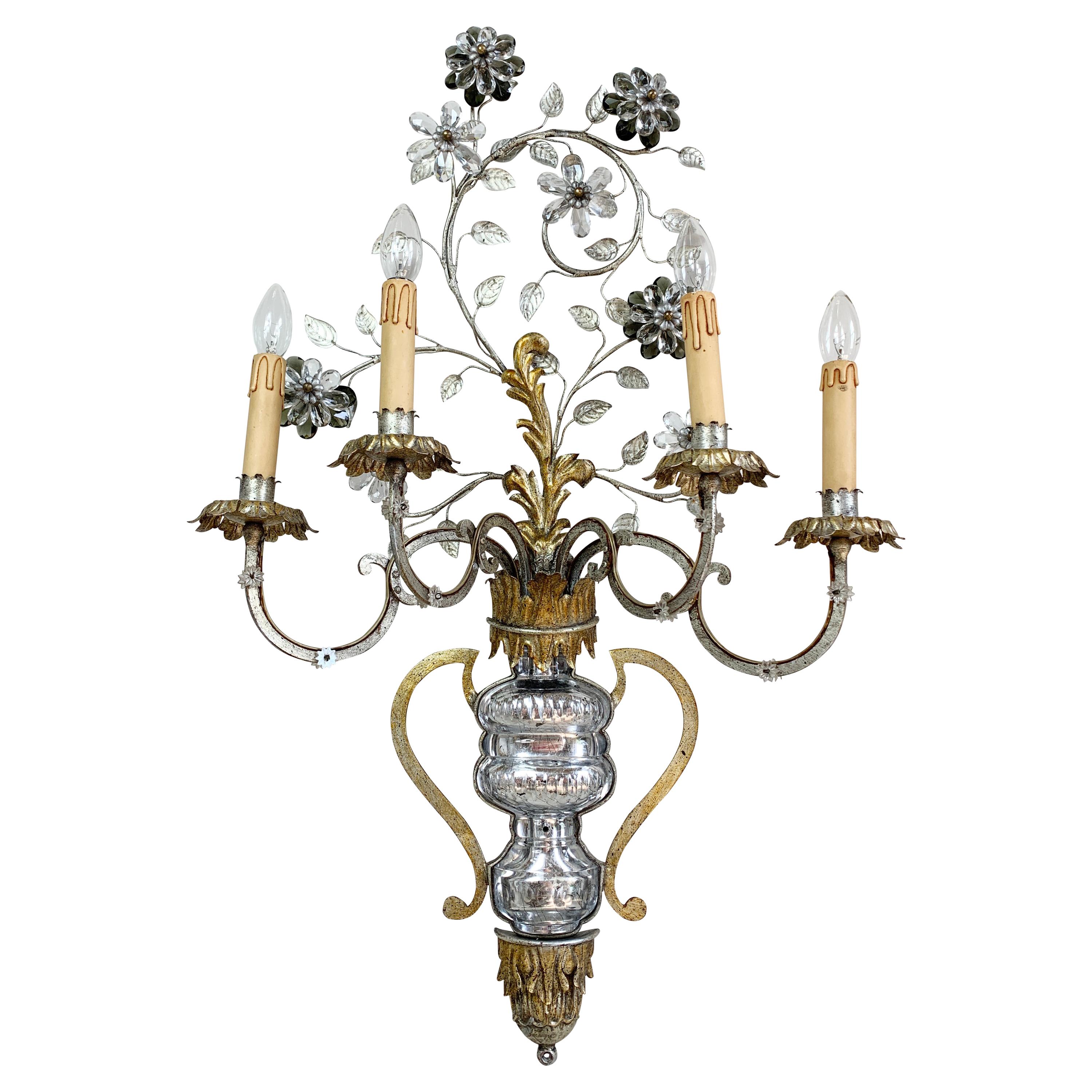 Monumental Banci Firenze Gold Murano Crystal Wall Light For Sale