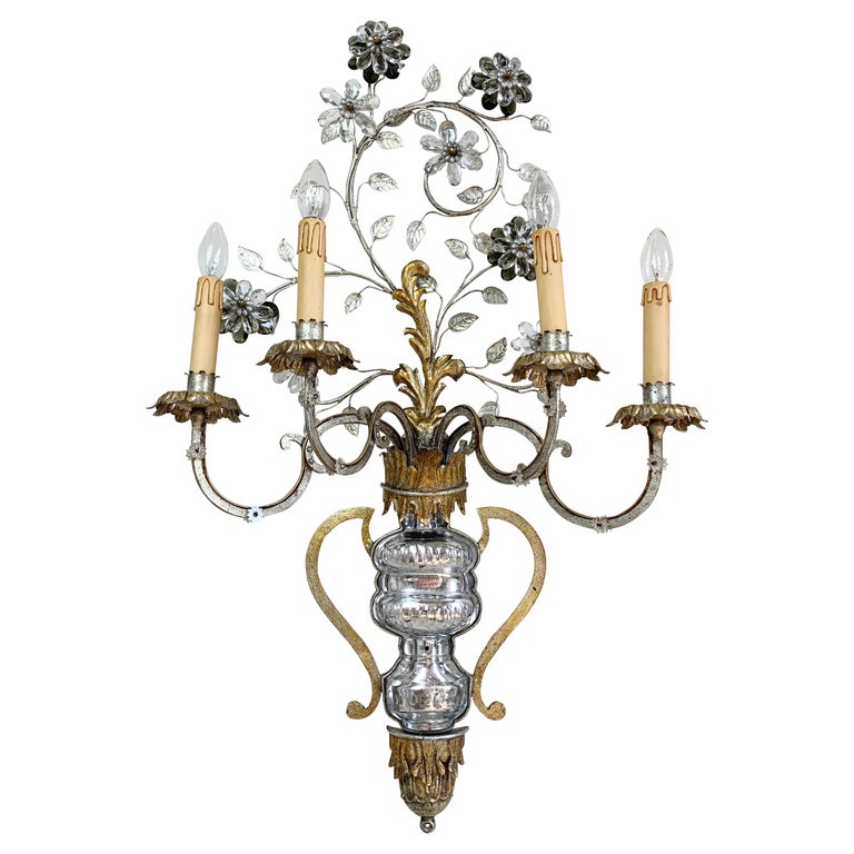Monumental Gilt Iron and Murano Crystal Banci Firenze Wall Light For Sale  at 1stDibs
