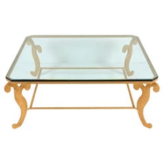 Monumental Gilt Iron Coffee Table With Scroll Detail and Beveled Glass Top
