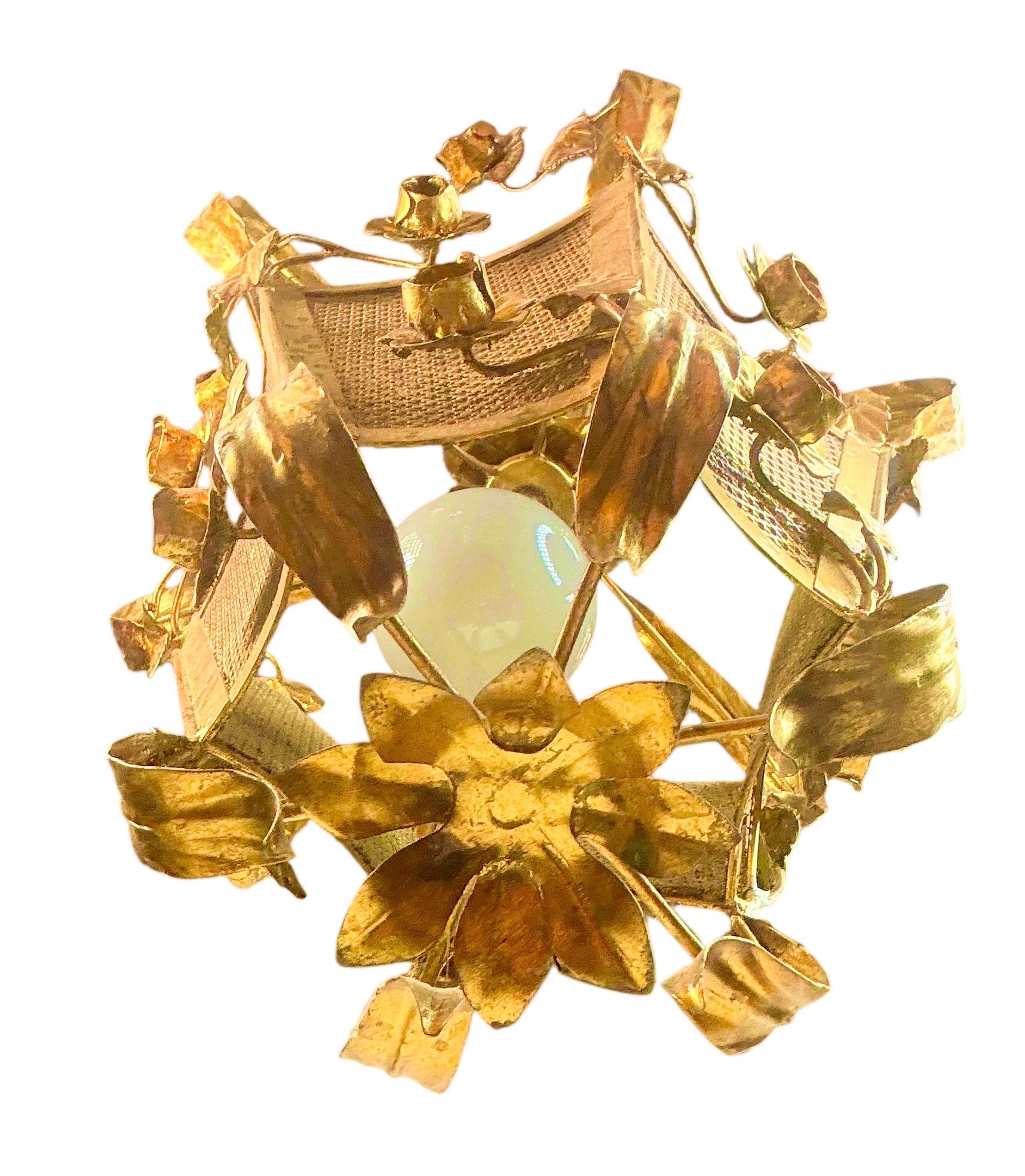Monumental Lámpara Lámpara Colgante Flor Rosas Hoja Metal Dorado Koegl Tole en venta 4