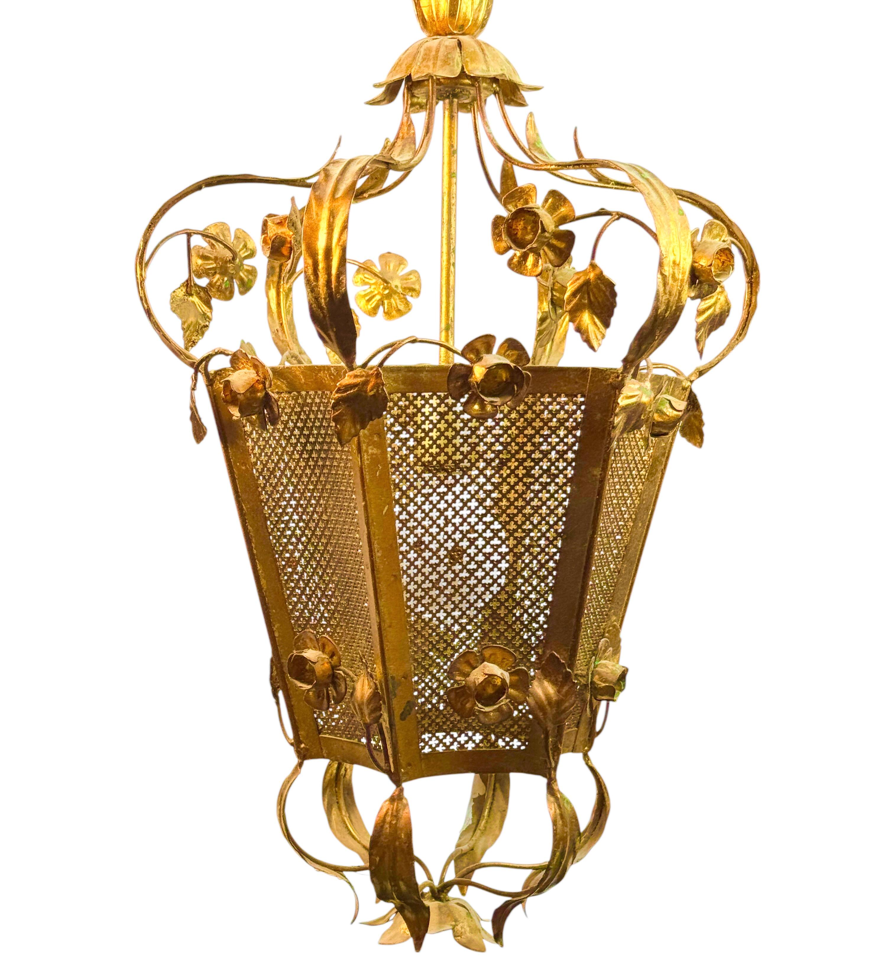 Monumental Lámpara Lámpara Colgante Flor Rosas Hoja Metal Dorado Koegl Tole en venta 2