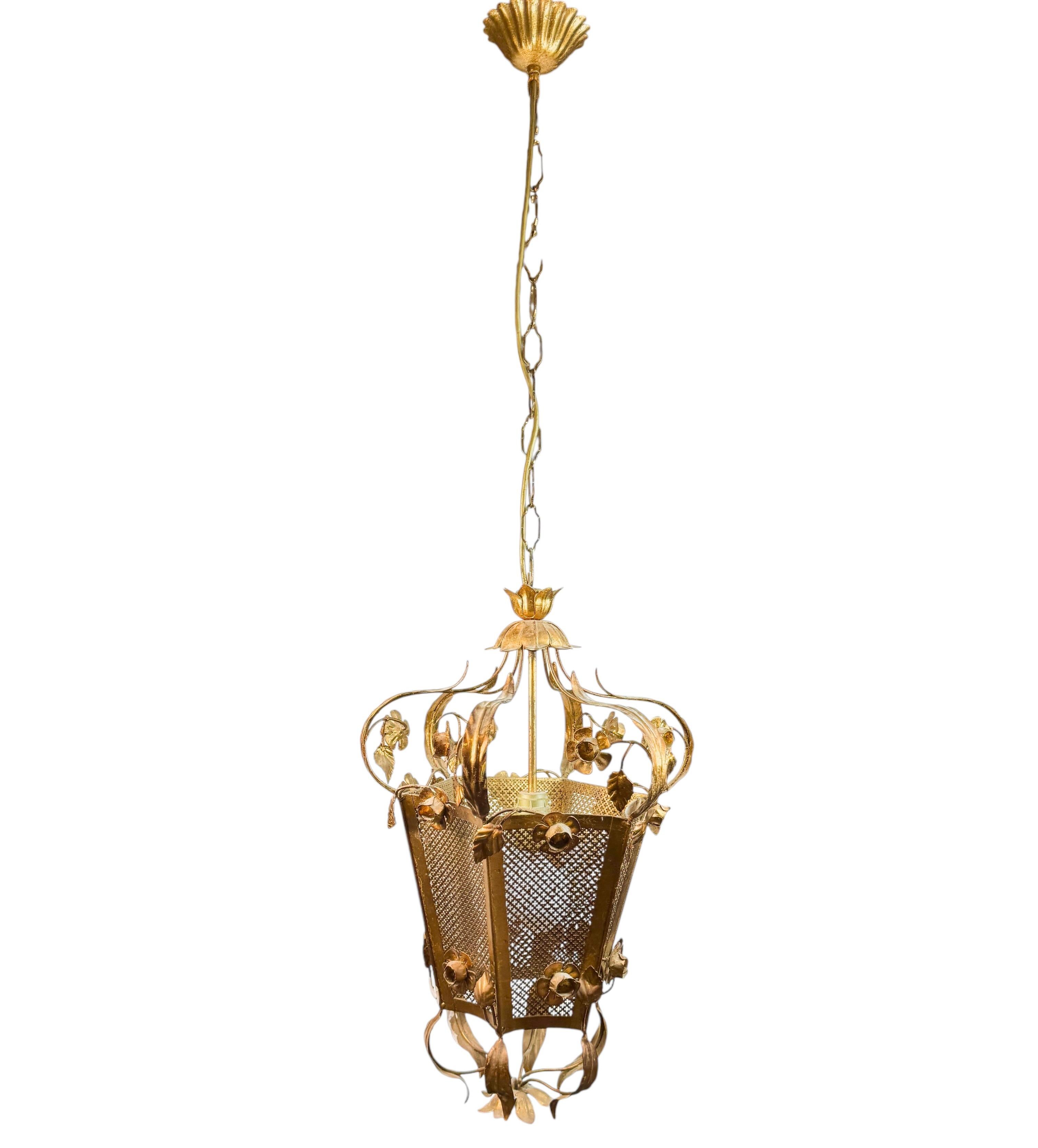 Monumental Lámpara Lámpara Colgante Flor Rosas Hoja Metal Dorado Koegl Tole en venta 3