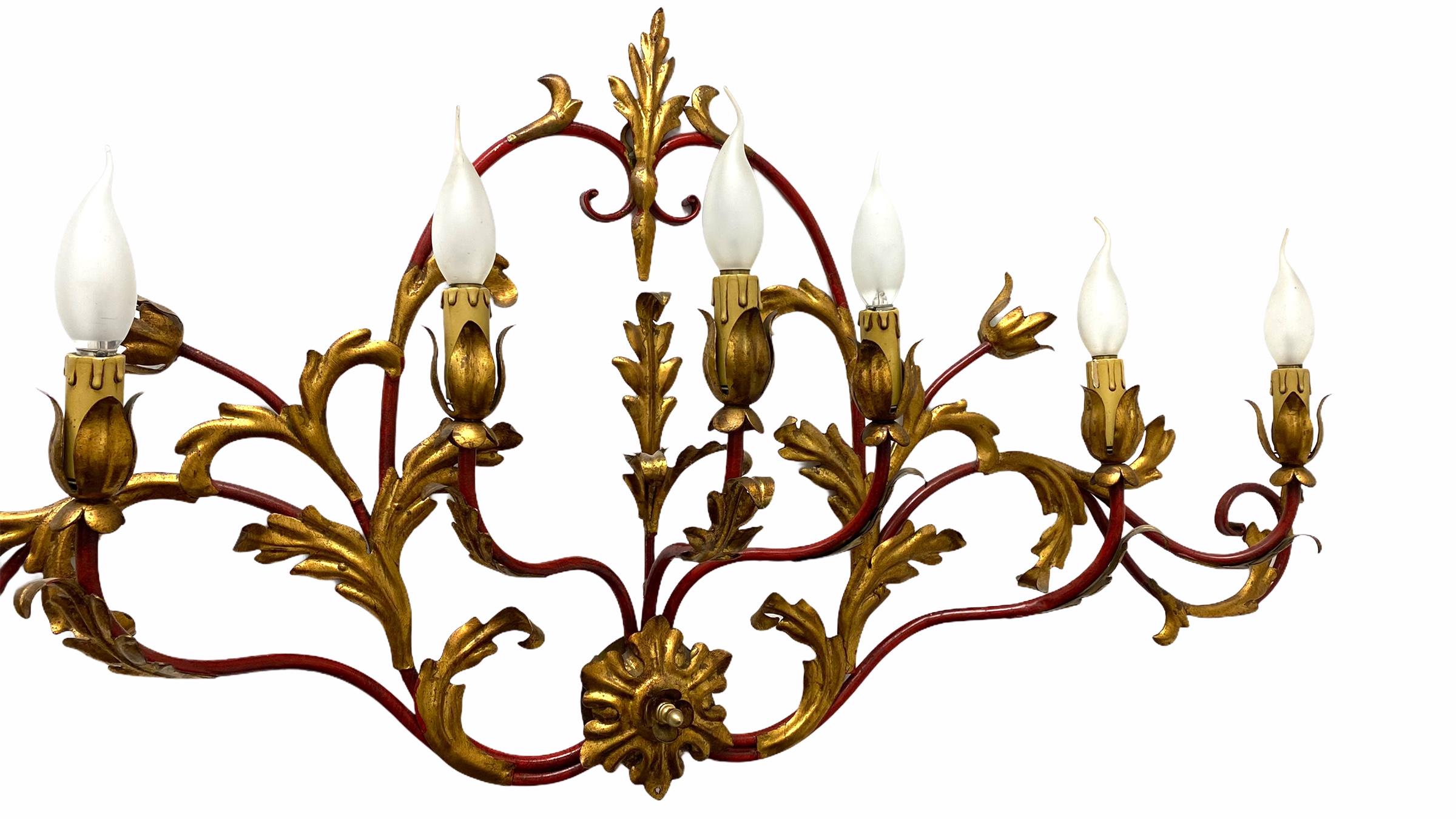 Monumental Gilt Metal Leafs Tole Hollywood Regency Sconce Koegl, Germany In Good Condition For Sale In Nuernberg, DE