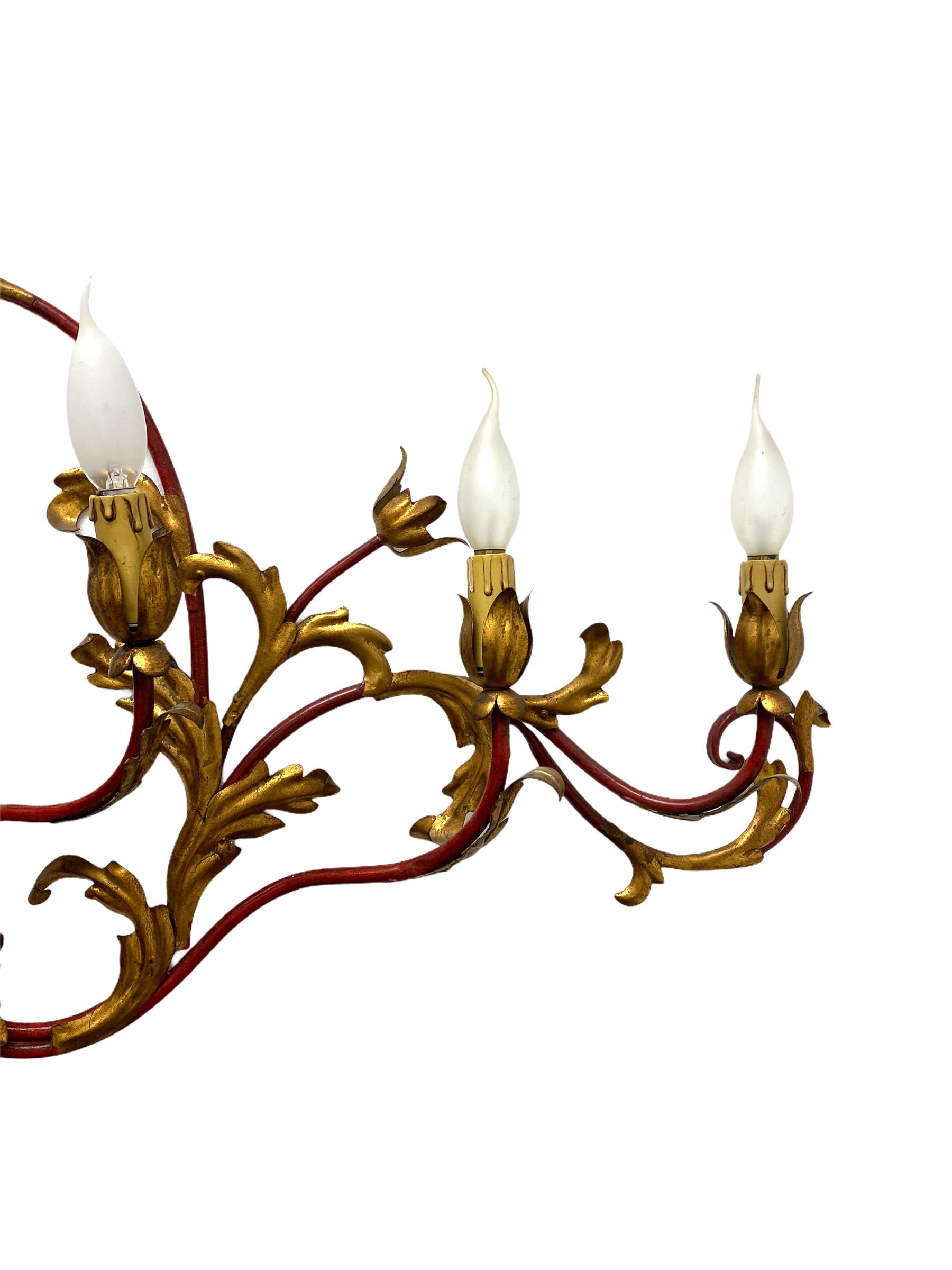 Monumental Gilt Metal Leafs Tole Hollywood Regency Sconce Koegl, Germany For Sale 3