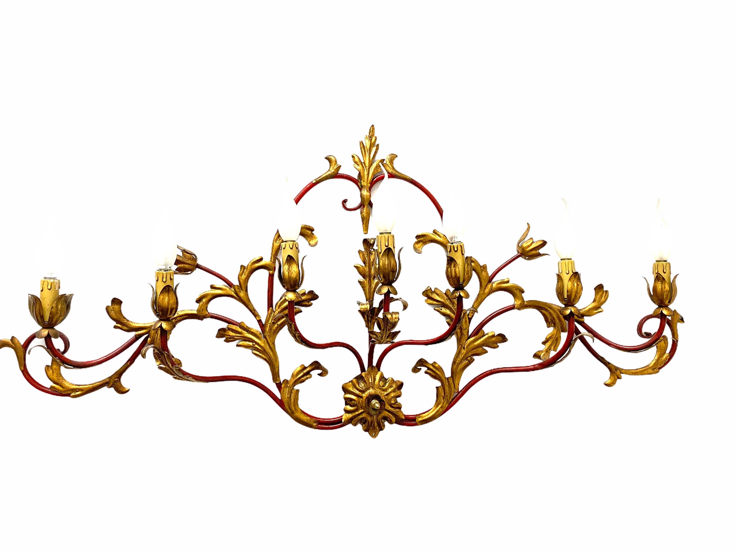 Monumental Gilt Metal Leafs Tole Hollywood Regency Sconce Koegl, Germany For Sale 4