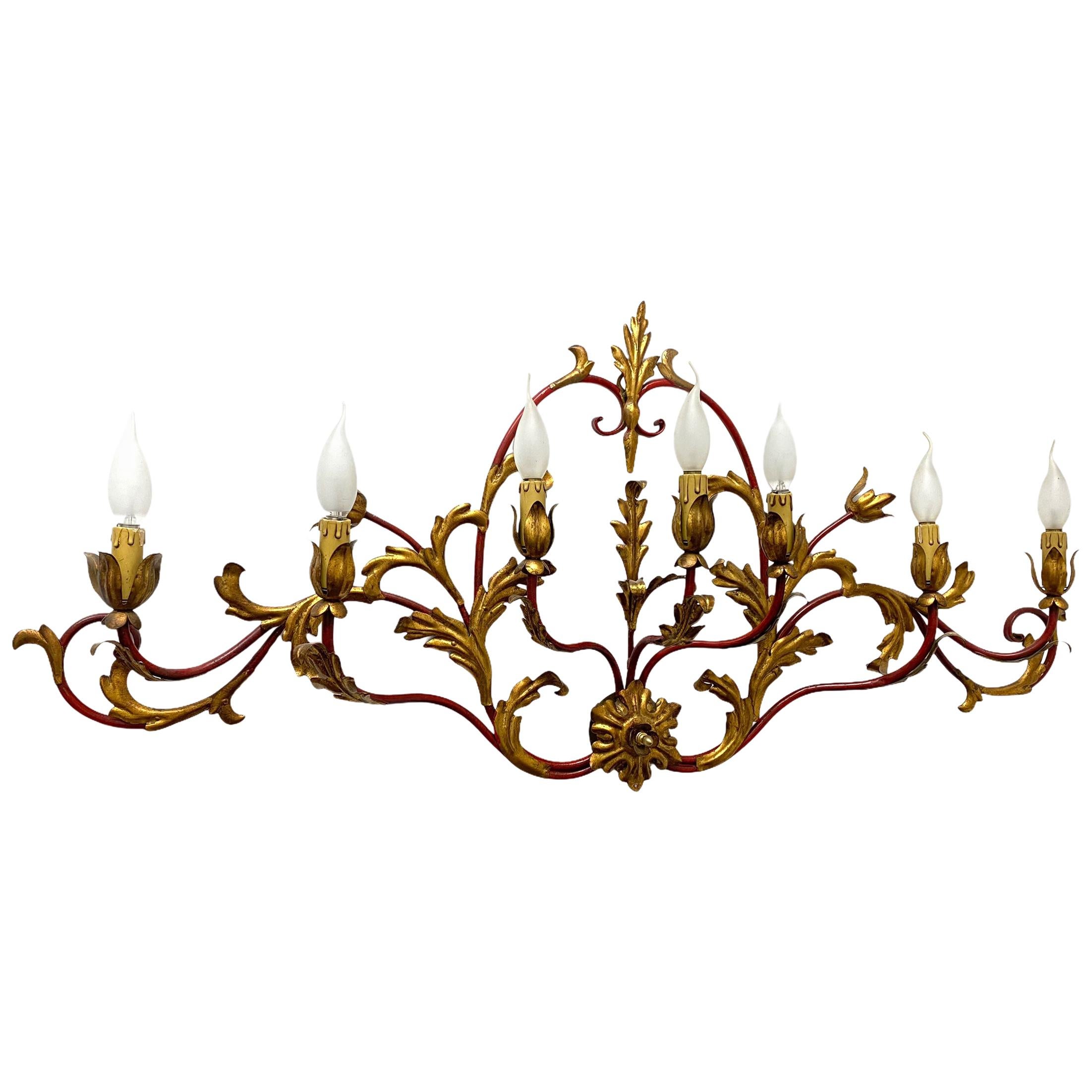 Monumental Gilt Metal Leafs Tole Hollywood Regency Sconce Koegl, Germany