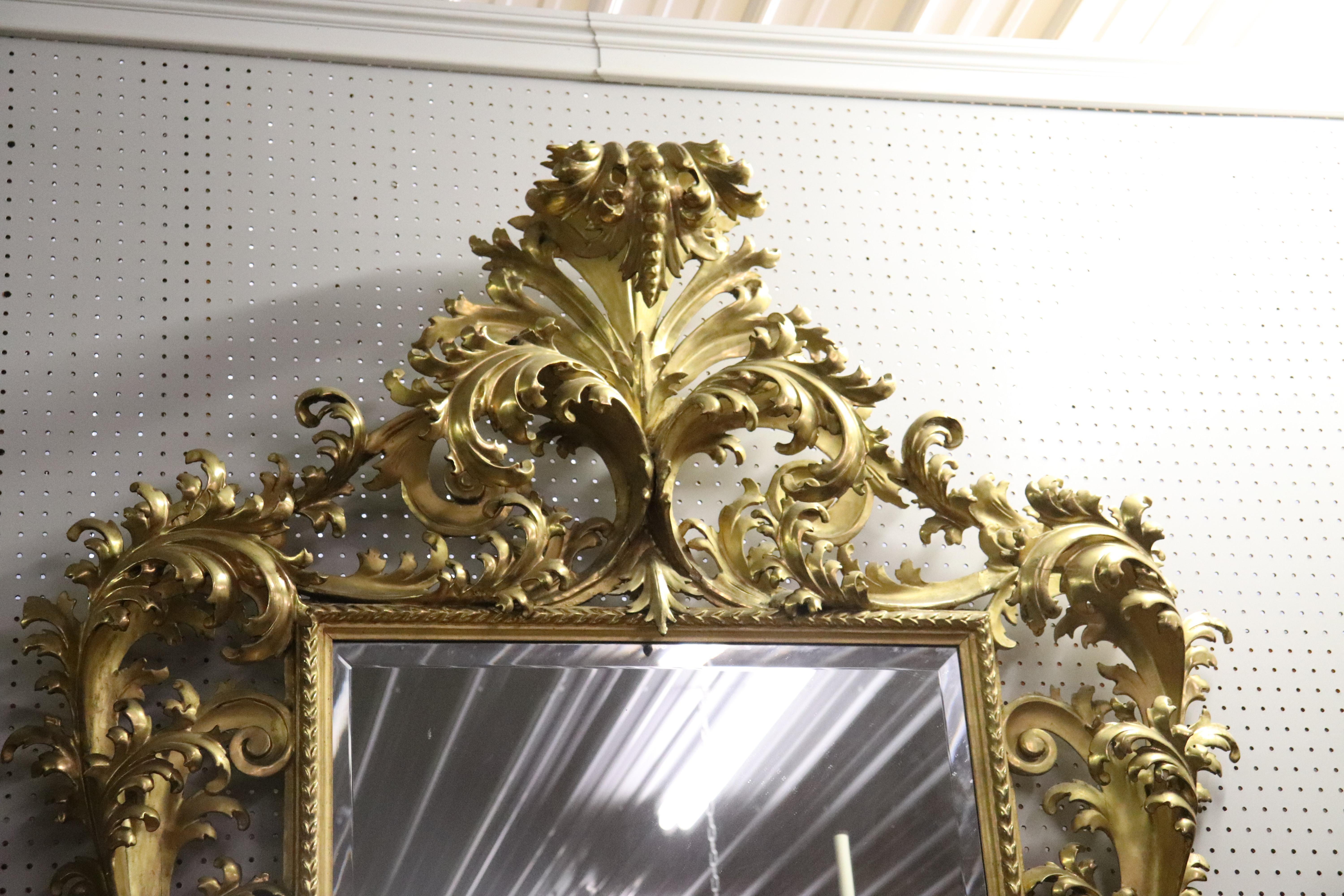 Monumental Giltwood Florentine Mirror with Marble-Top Console Table, circa 1940 In Good Condition For Sale In Swedesboro, NJ
