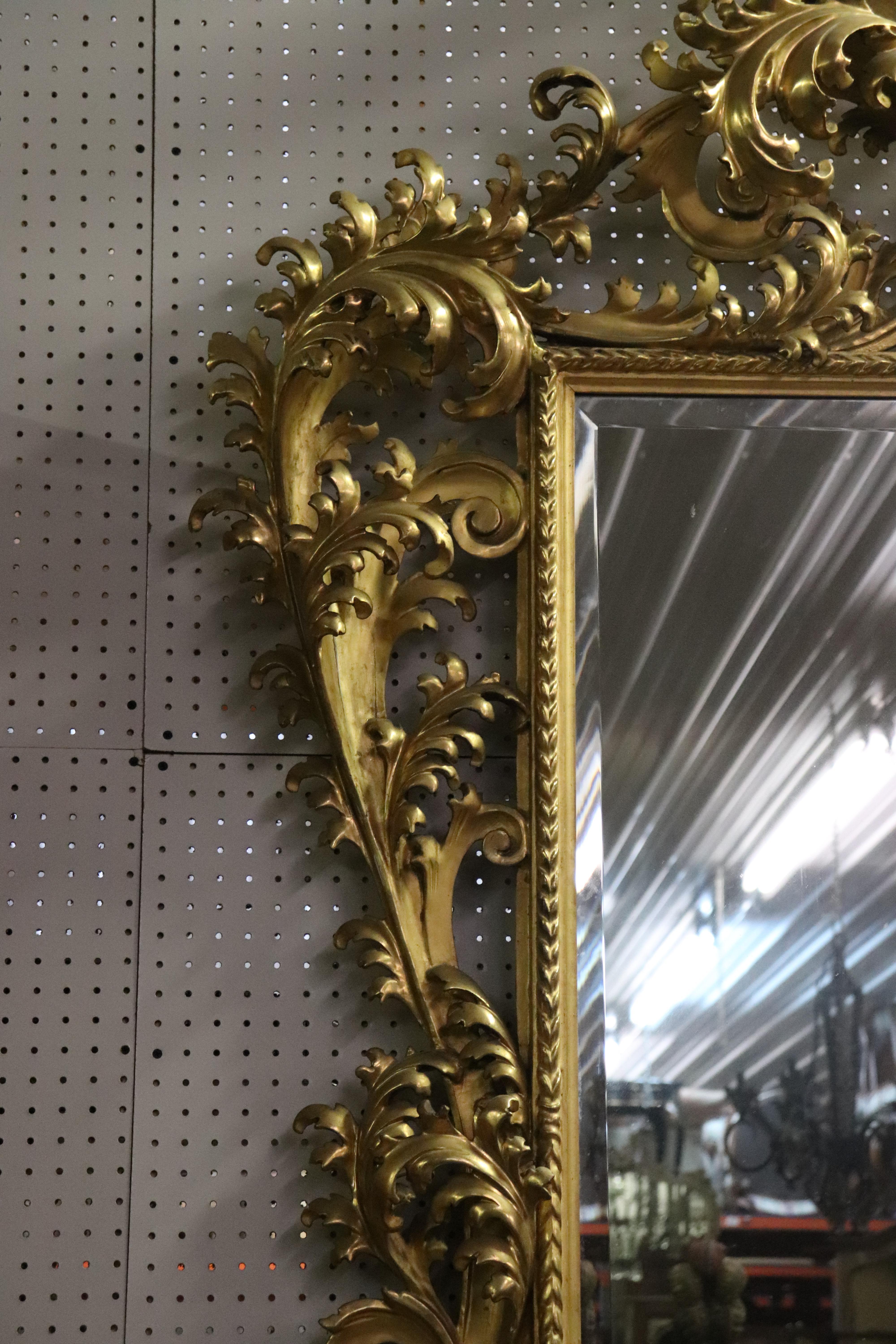 Monumental Giltwood Florentine Mirror with Marble-Top Console Table, circa 1940 For Sale 1