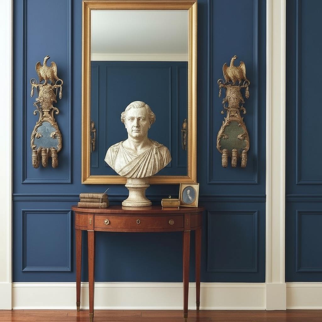 Si tratta di una coppia di appliques in legno dorato intagliato in stile Feder con aquile scolpite. La coppia non è elettrificata. Ciascuna può supportare tre candele. Le applique mostrano pesanti influenze neoclassiche.