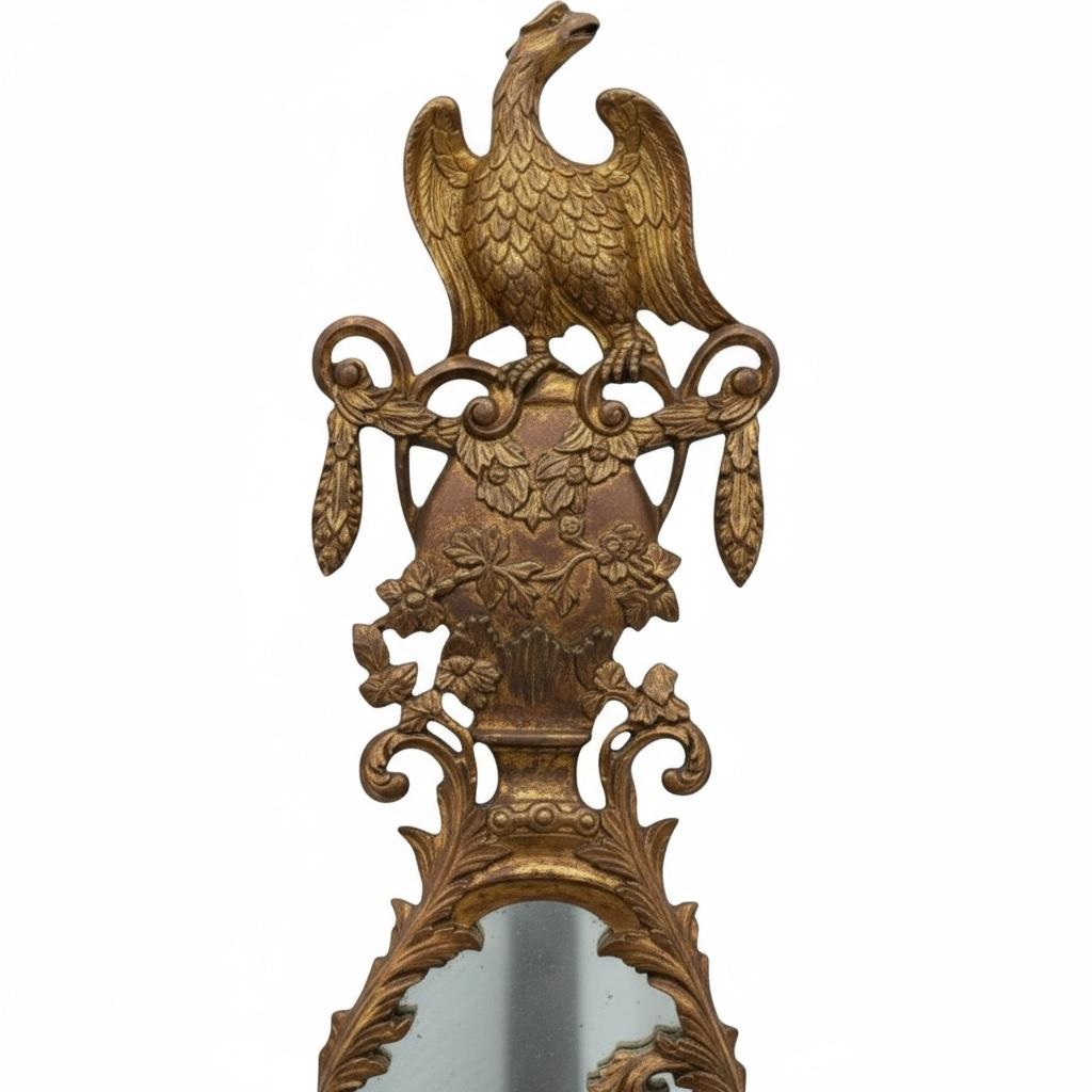 Americano Specchiere a forma di aquila in stile neoclassico monumentale in legno dorato Feder - Coppia in vendita