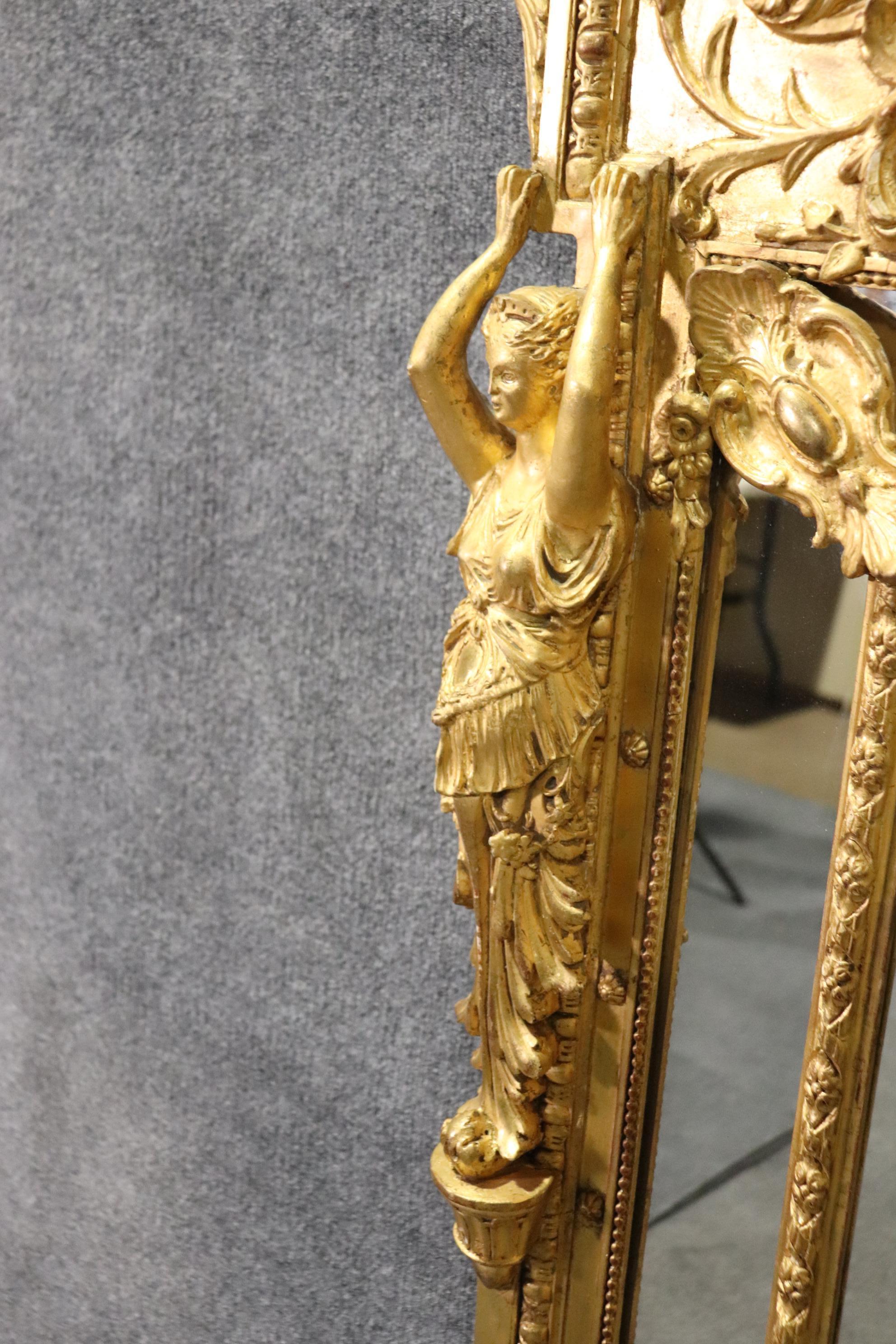 Monumental Giltwood French Regence Figural Mirror with Maidens and Birds 6