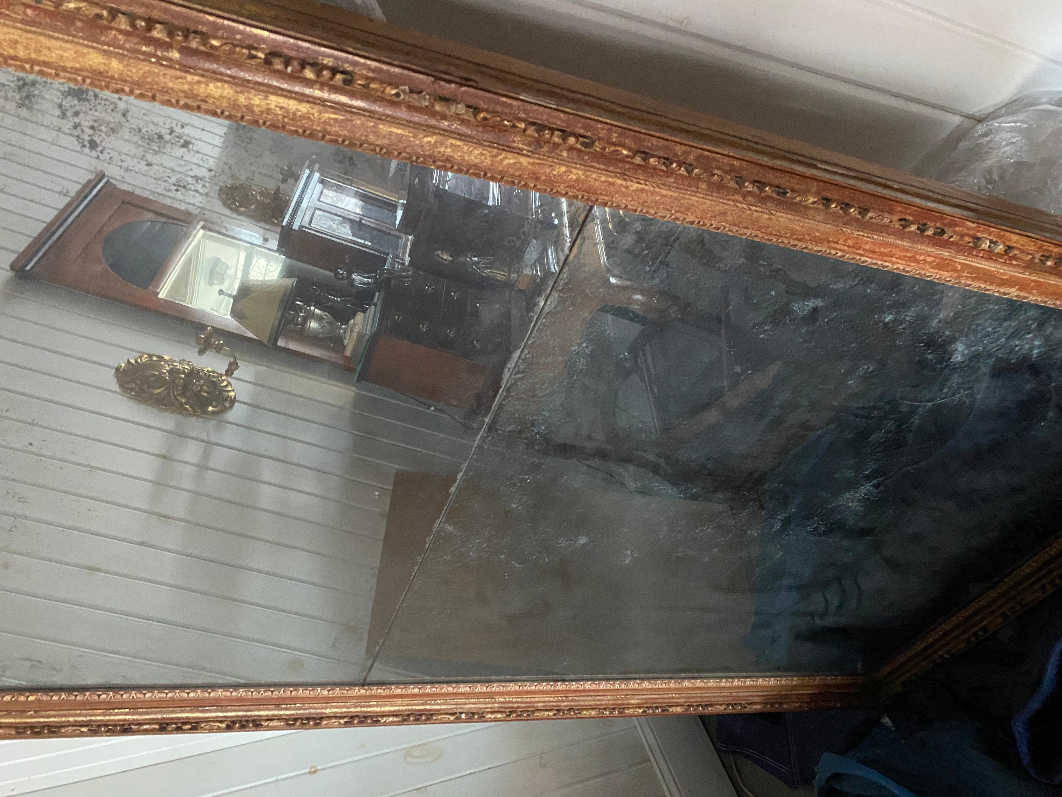 18th Century Monumental Giltwood Mirror Original Plates.  Beautiful Worn Patina. For Sale 6