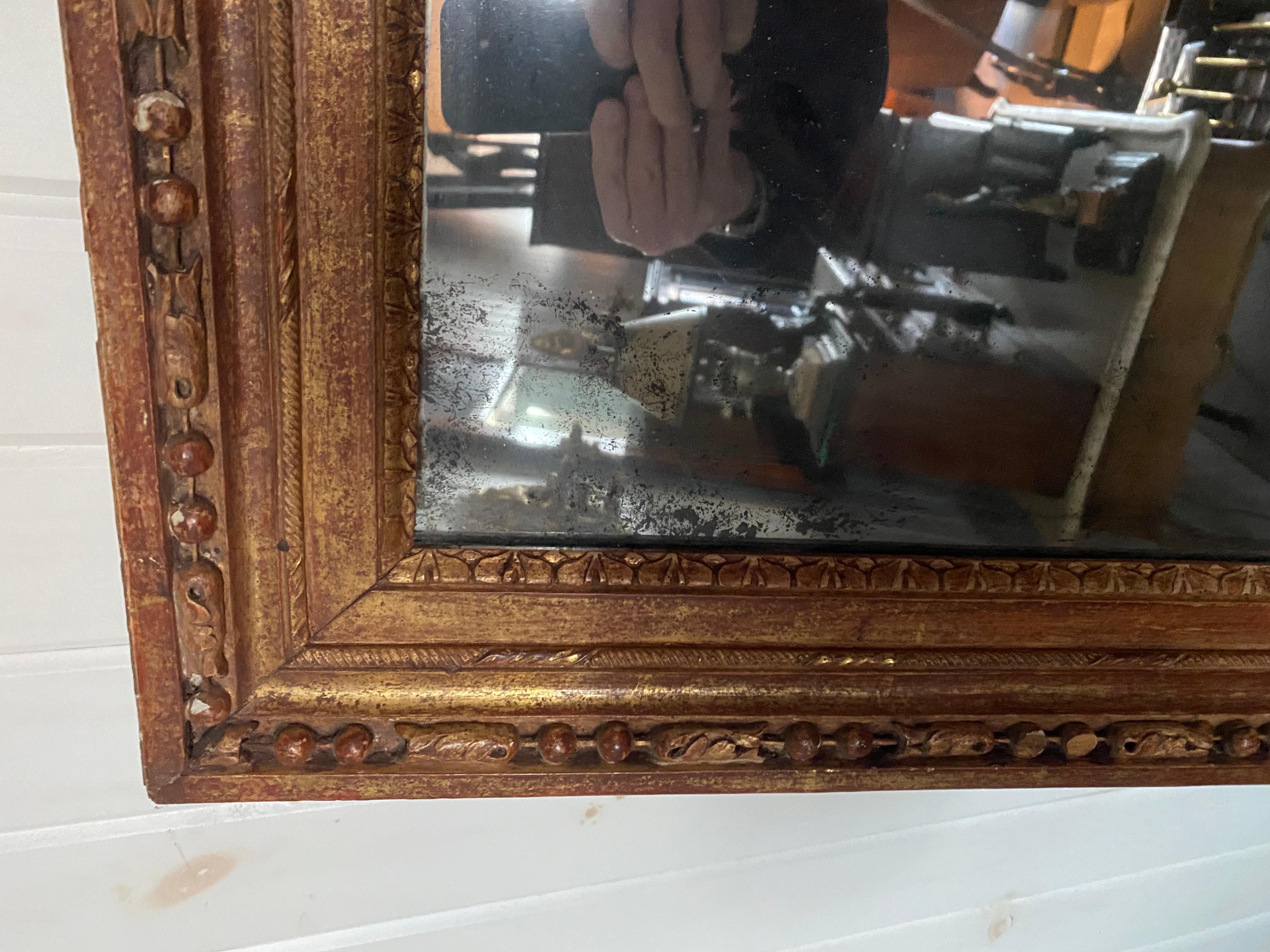 18th Century Monumental Giltwood Mirror Original Plates.  Beautiful Worn Patina. In Excellent Condition For Sale In Buchanan, MI