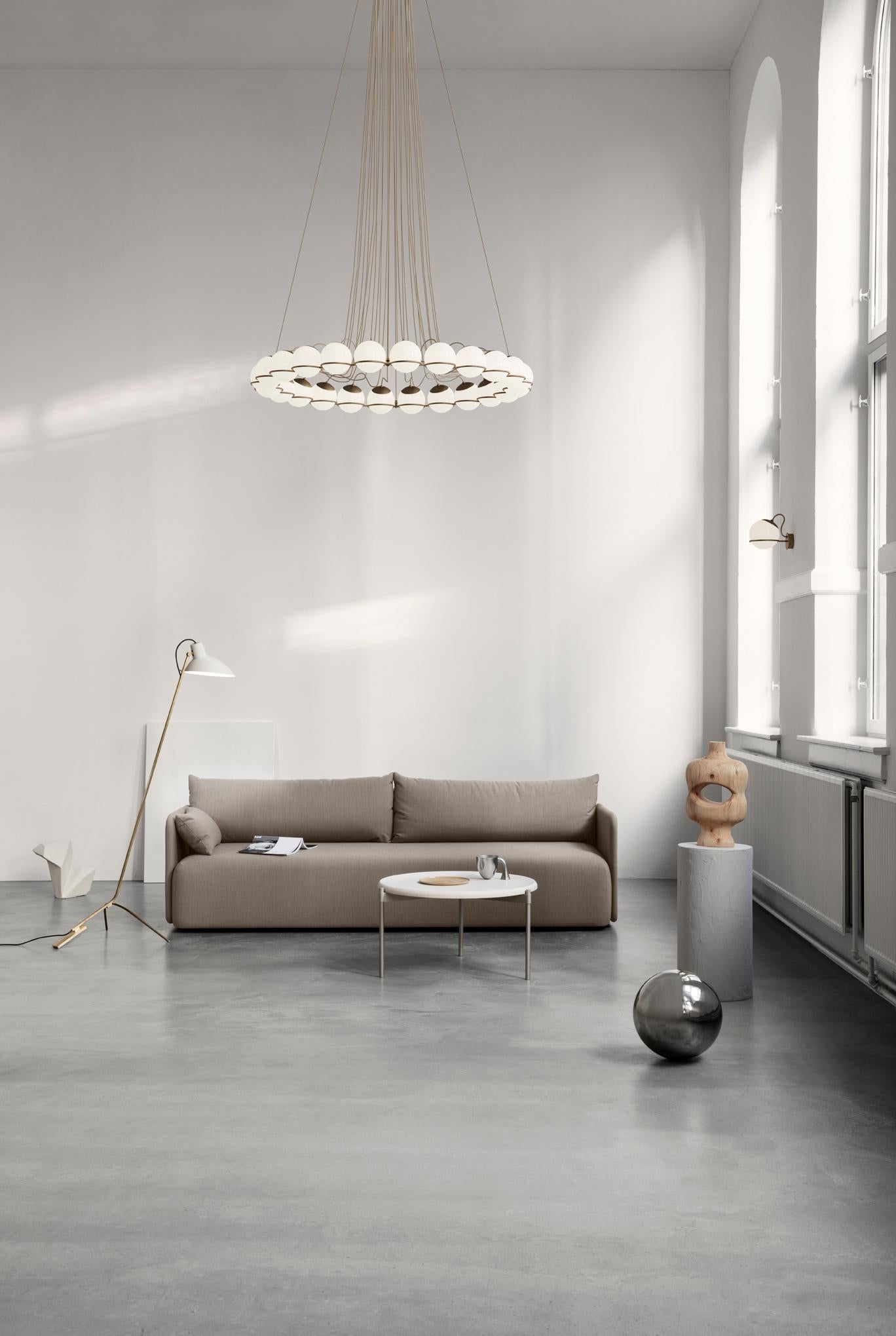 Monumental Gino Sarfatti Model 2109/24/14 chandelier in champagne for Astep. 

This Astep re-edition of Gino Sarfatti's iconic design faithfully pays homage to his minimalistic yet innovative approach to lighting. Composed of 24 hand-blown glass