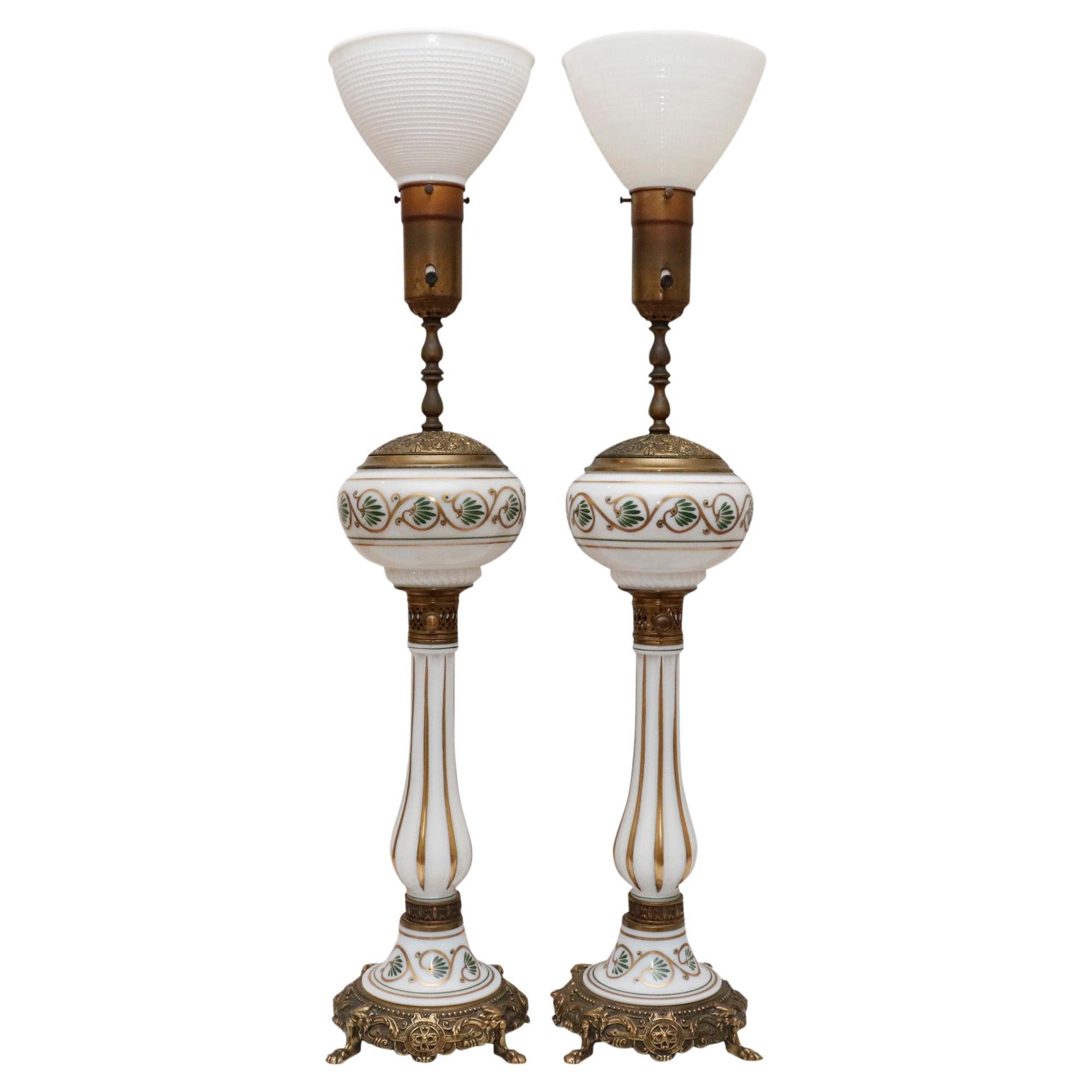 Monumental Glass & Brass Uplighter Table Lamps, a Pair