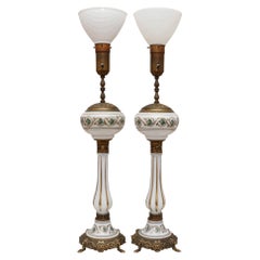Monumental Glass & Brass Uplighter Table Lamps, a Pair