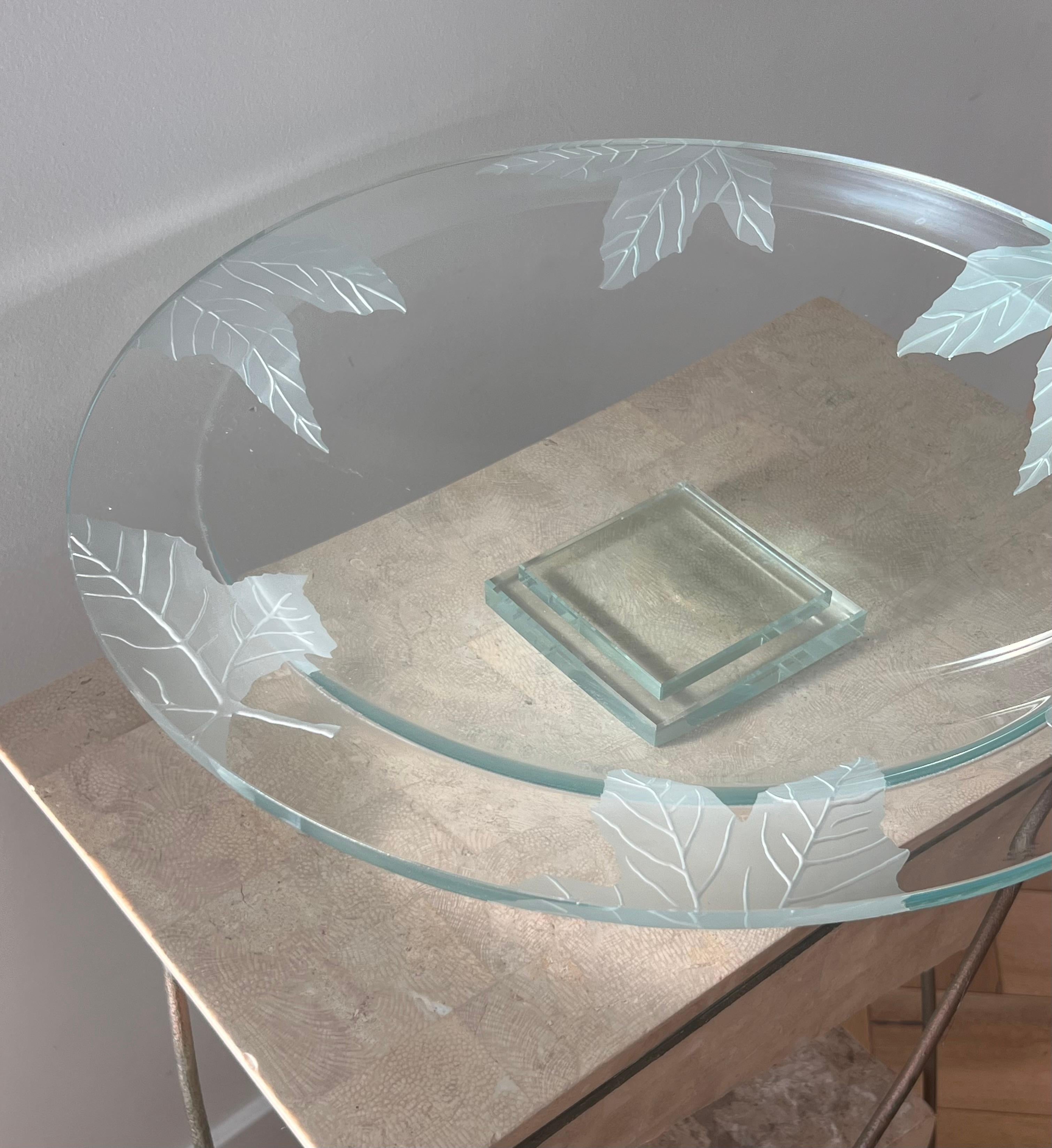 Unknown Monumental glass centerpiece with etched leaves by Stephen Schlanser, 2007.  For Sale