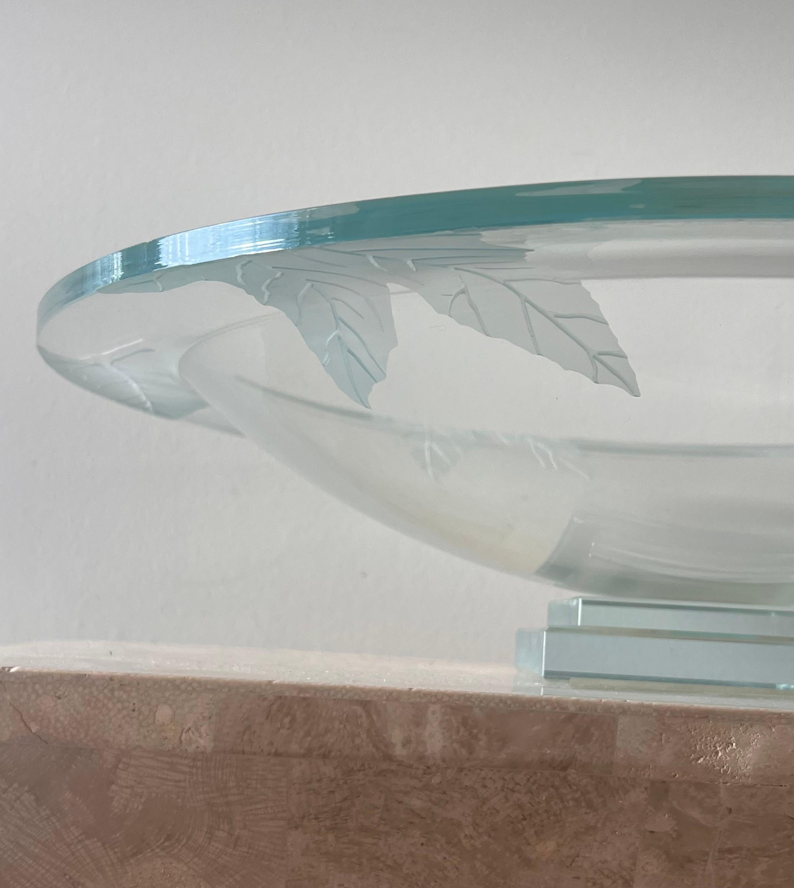 Glass Monumental glass centerpiece with etched leaves by Stephen Schlanser, 2007.  For Sale