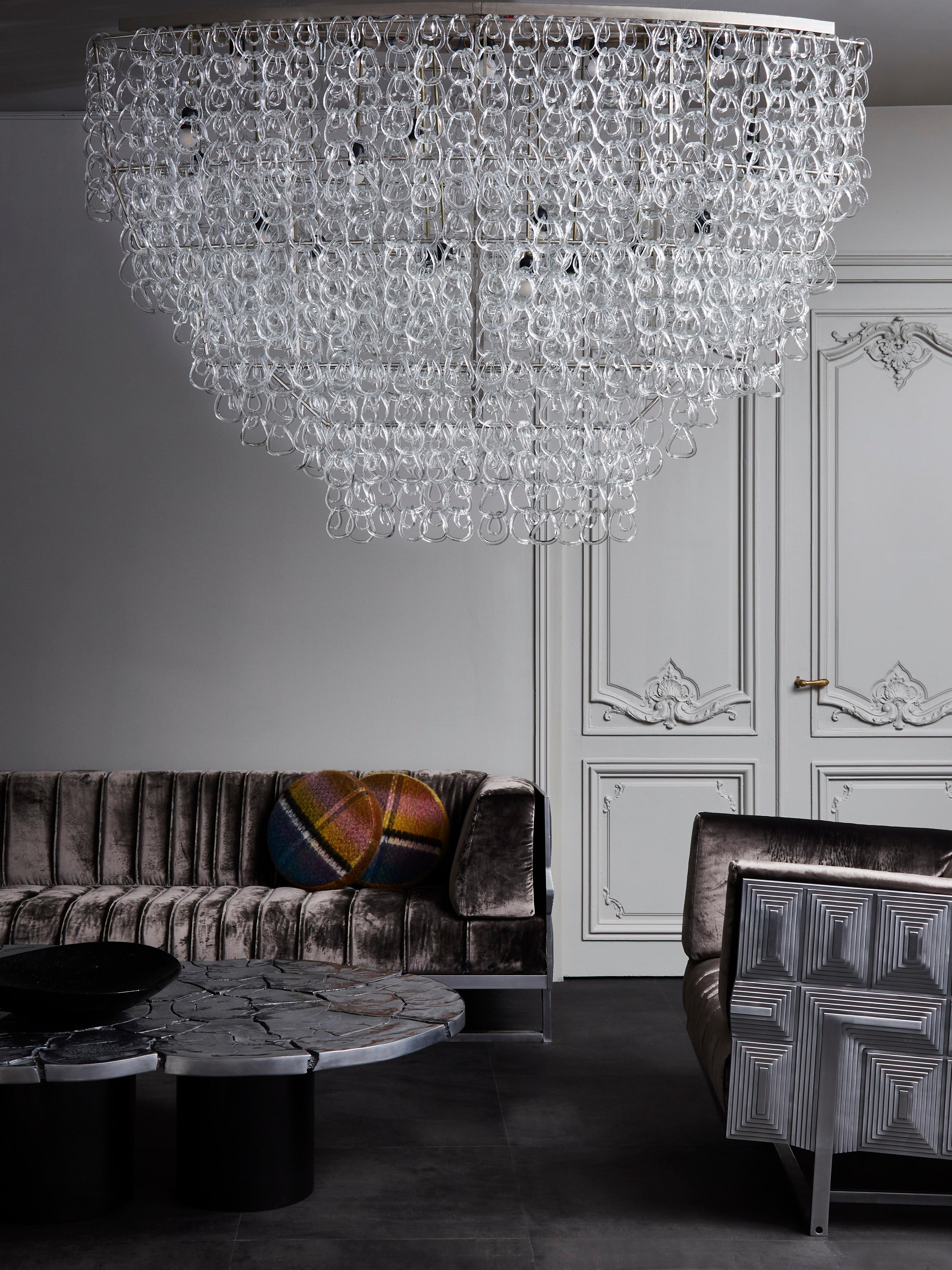 Mid-Century Modern Monumental Glass Chandelier by Angelo Mangiarotti for Vistosi