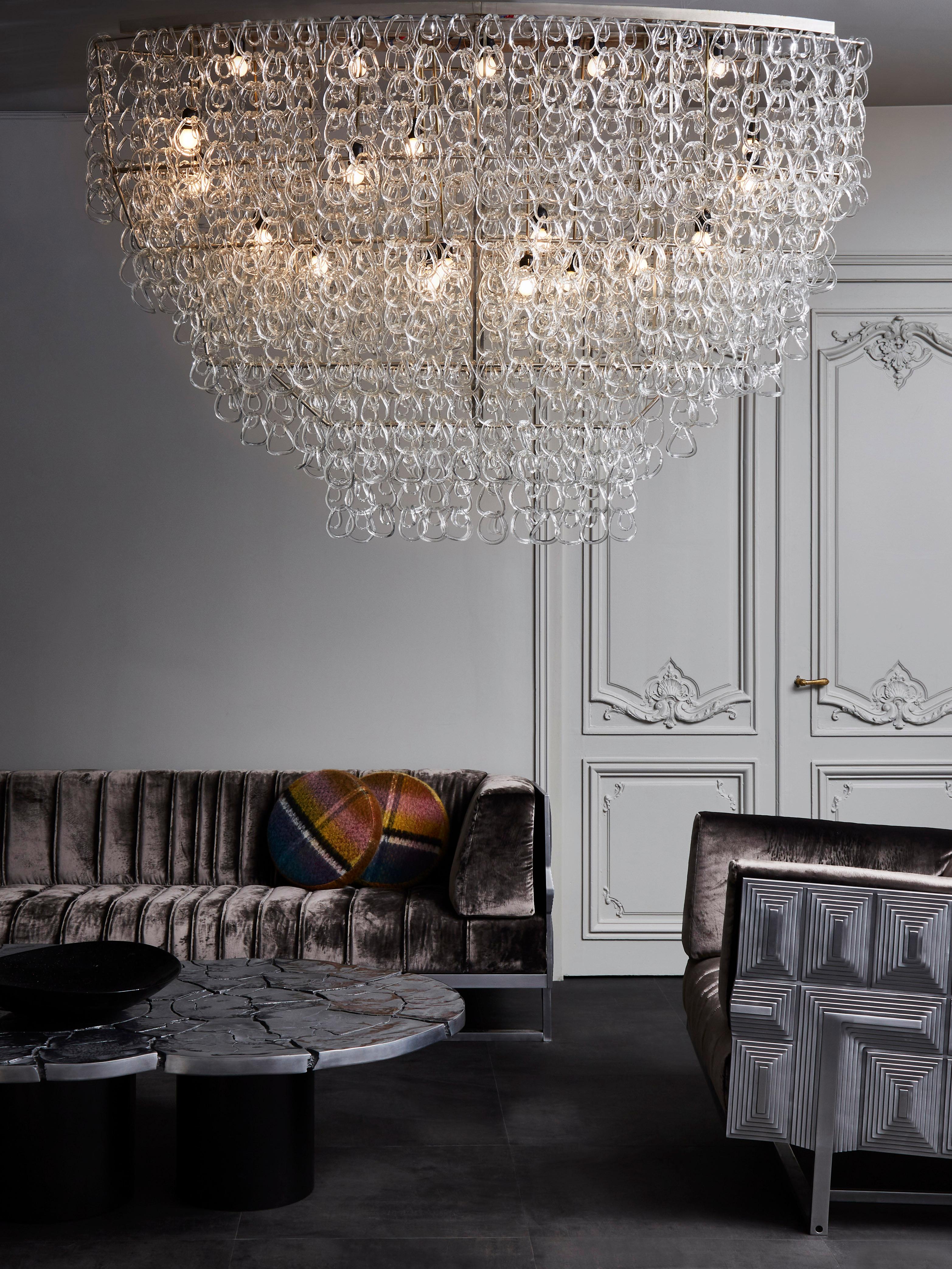 Italian Monumental Glass Chandelier by Angelo Mangiarotti for Vistosi