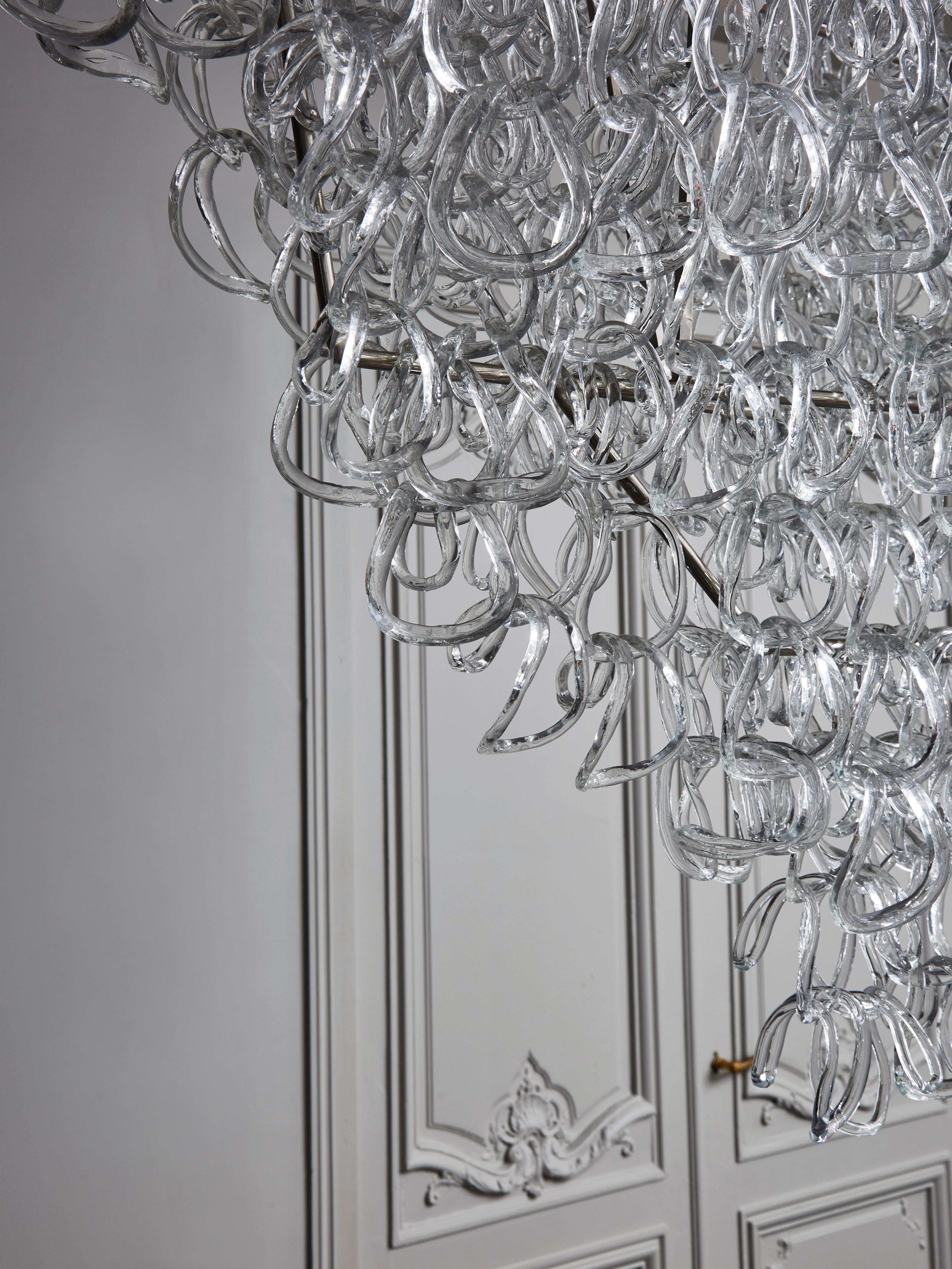 Steel Monumental Glass Chandelier by Angelo Mangiarotti for Vistosi