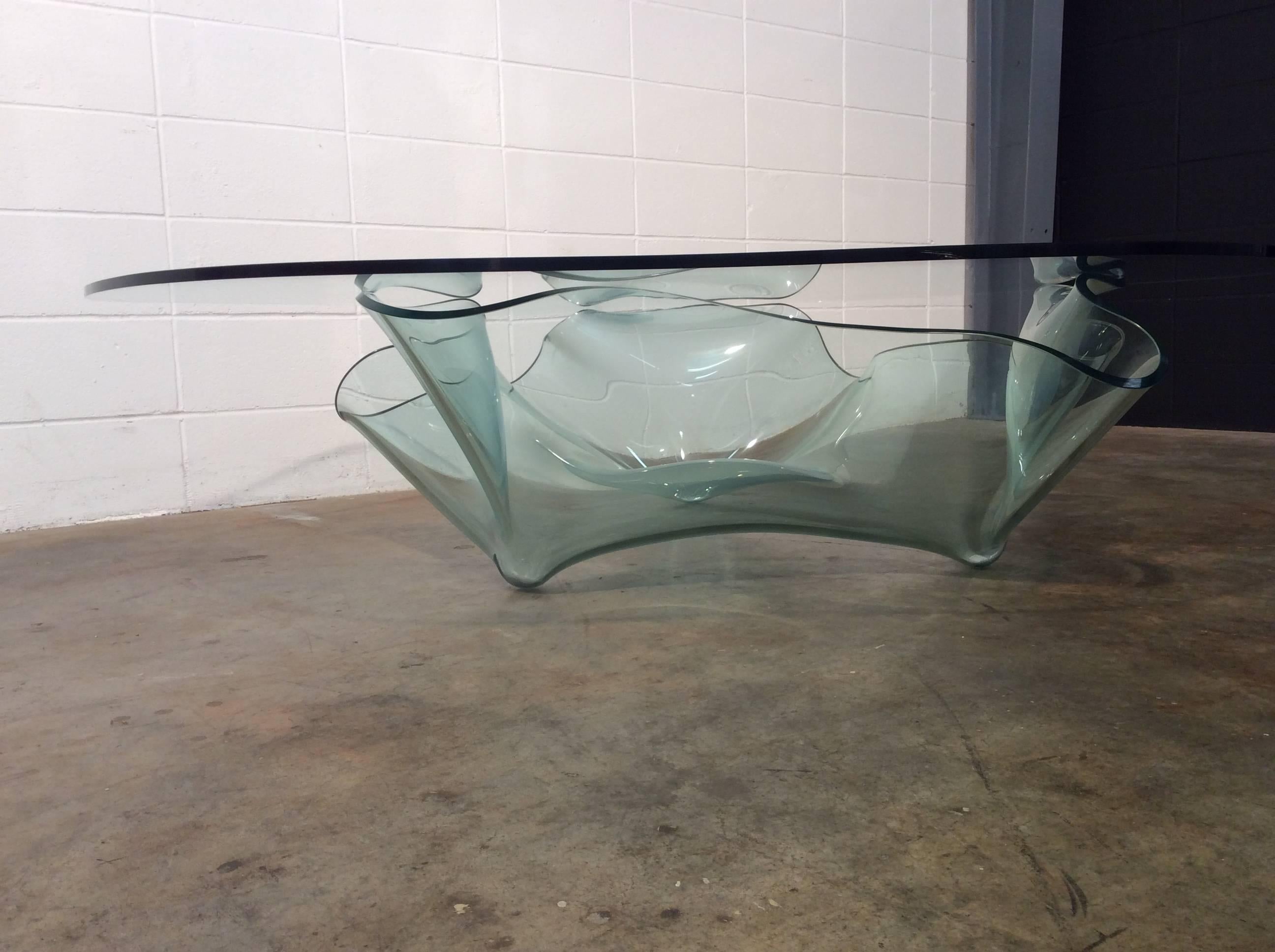 Late 20th Century Monumental Glass Coffee Table by the Late Laurel Fyfe, Stunning Designer Item