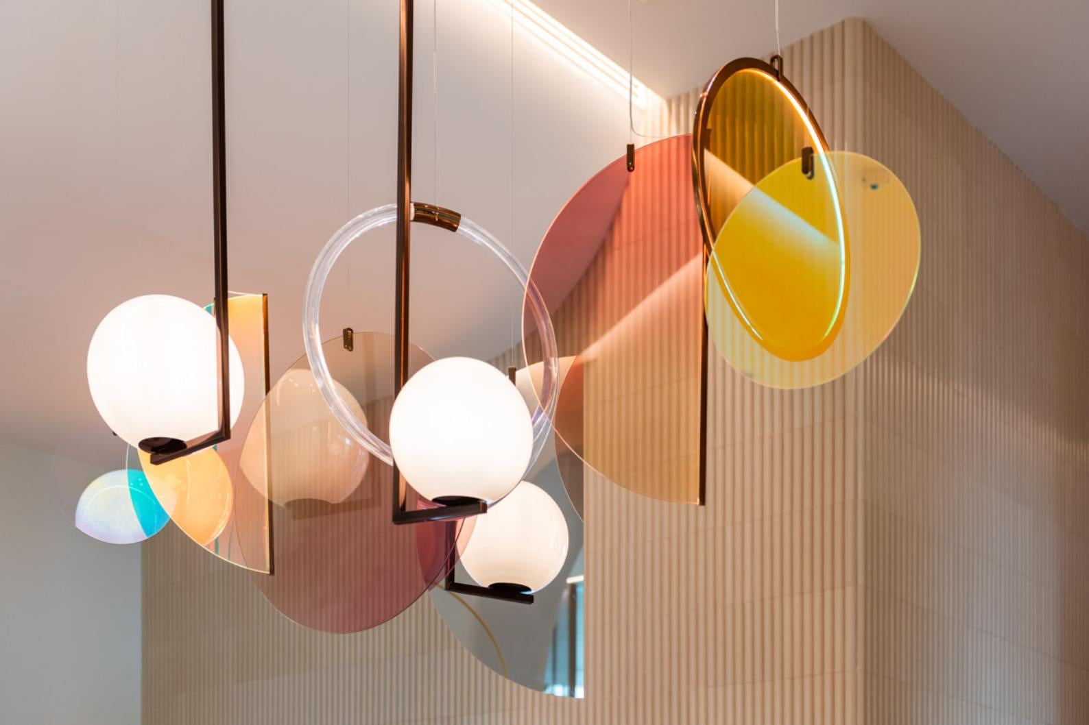 Brass Monumental Glass Colorful Light Installation, by Vera Dieckmann For Sale