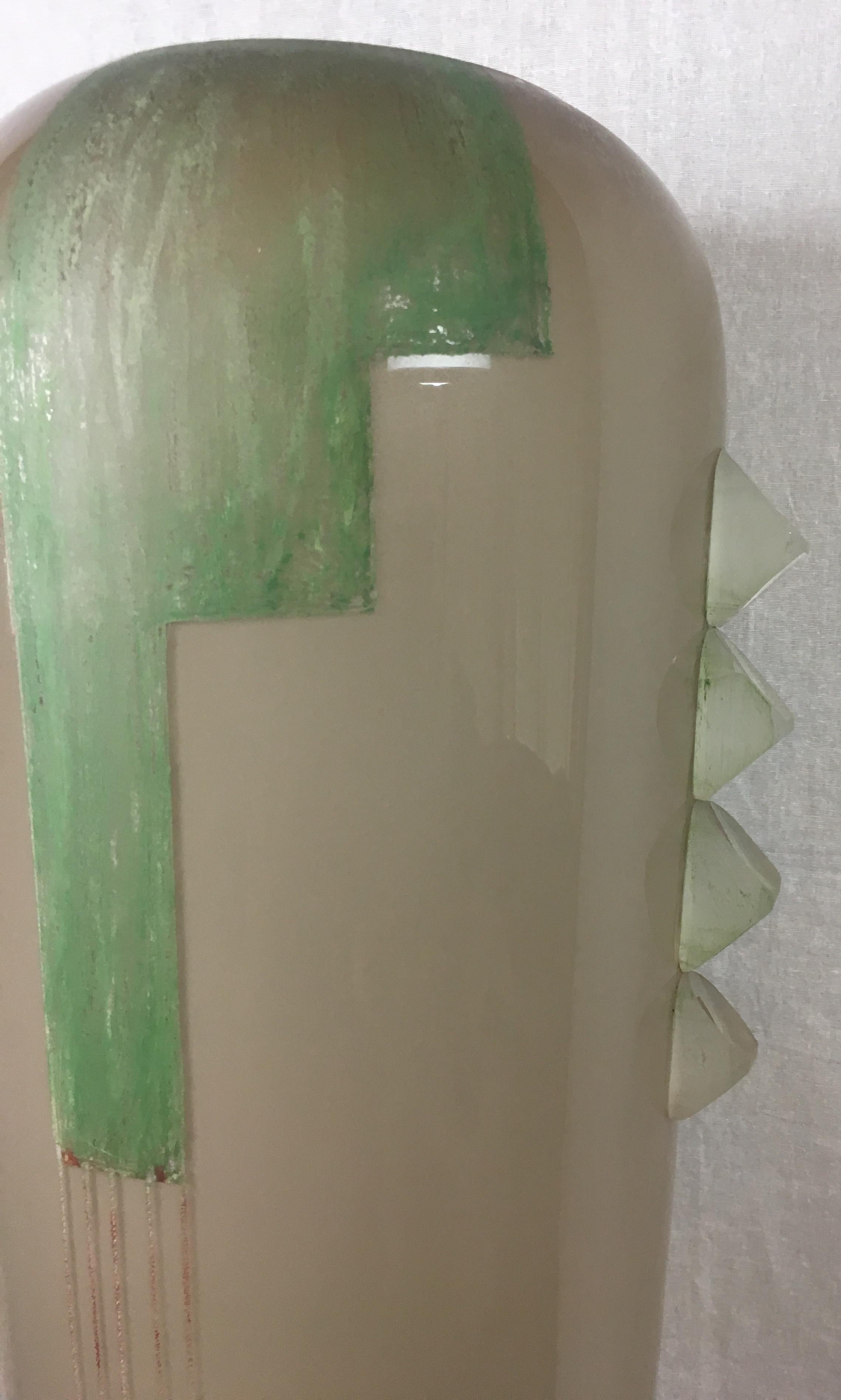 Etched Art Deco Cubist Glass Floor Vase by Anatole Riecke, from La Coupole Brasserie For Sale