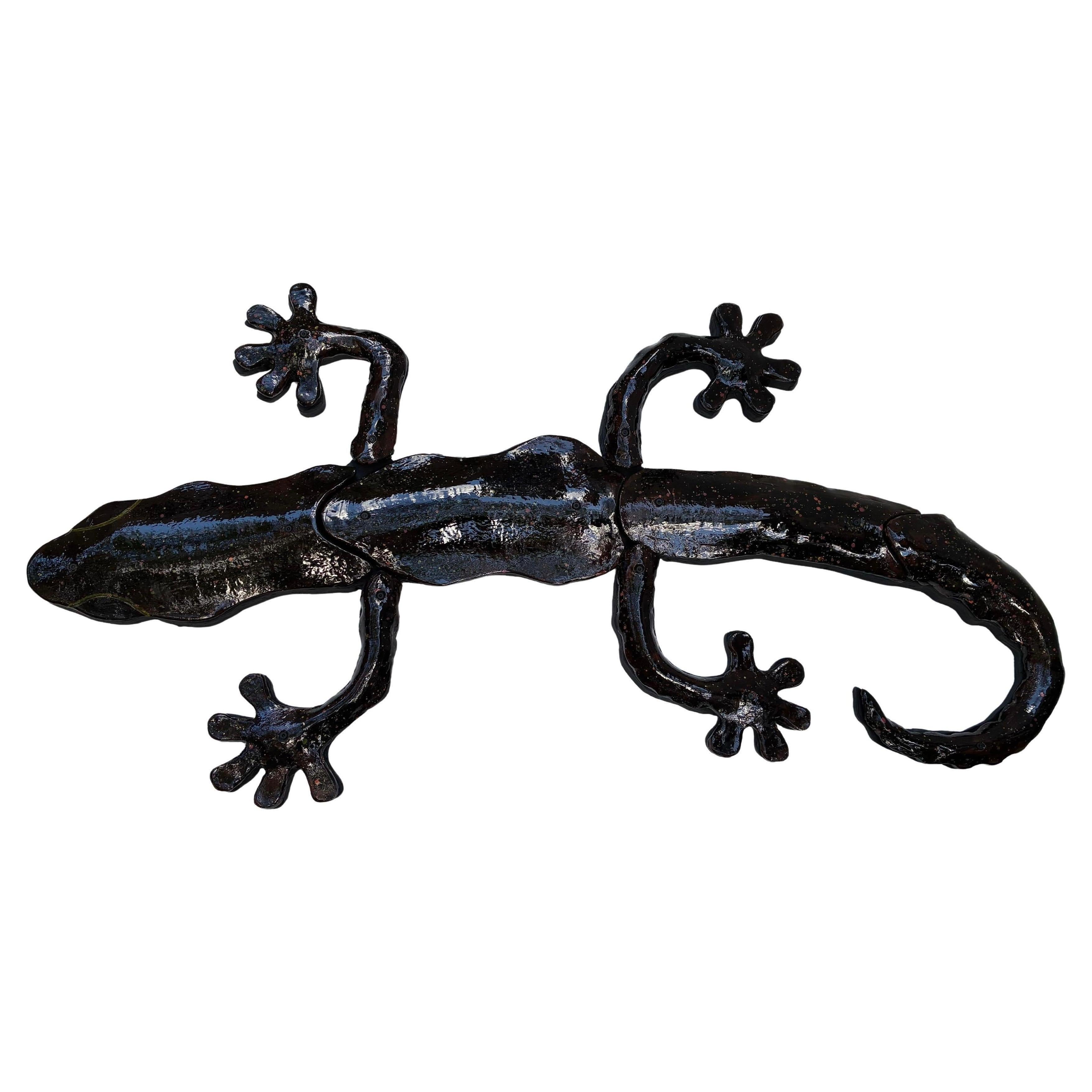 Monumentale glasierte keramische Gecko-Wandskulptur von Rexx Fischer, Künstler aus Florida