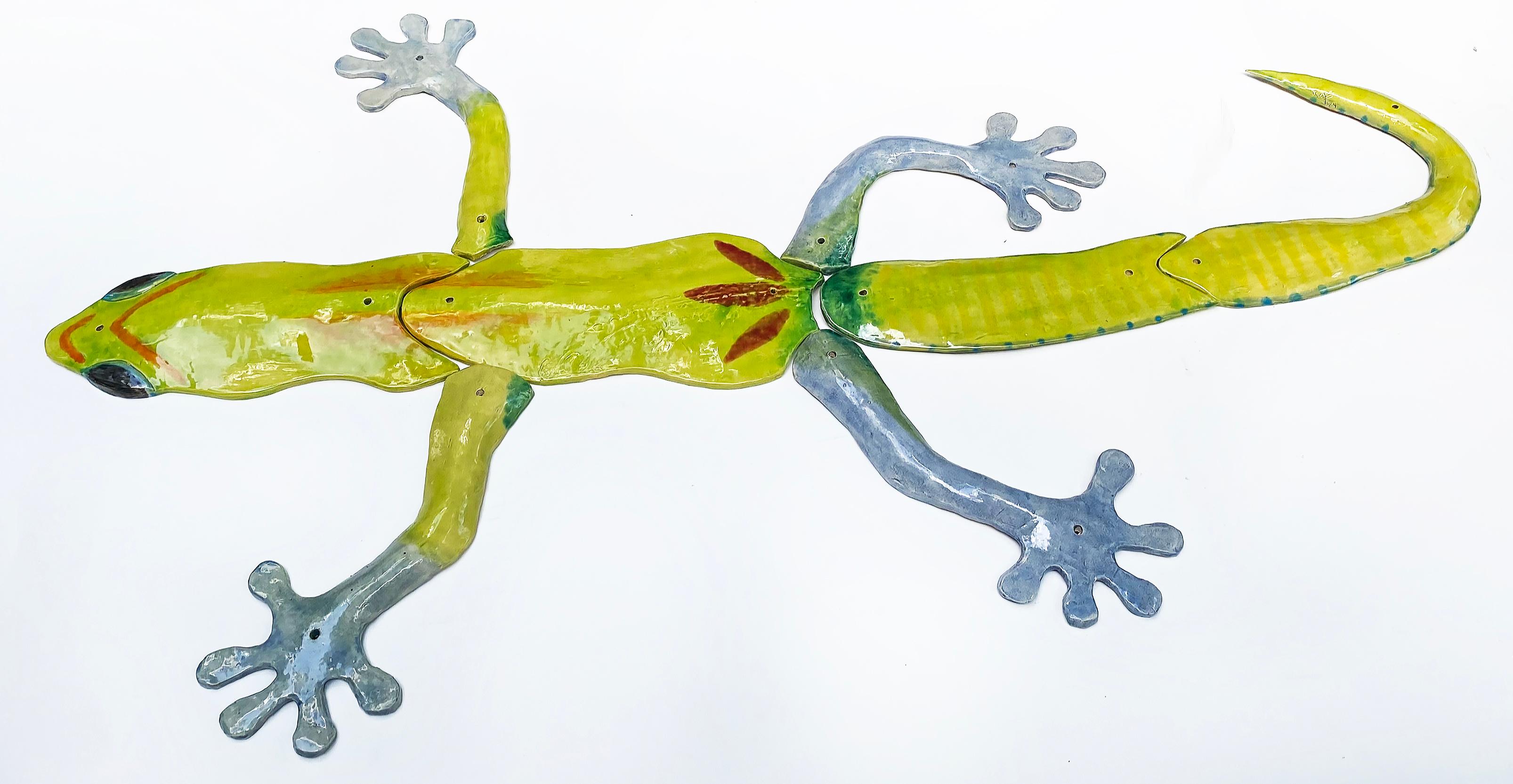 XXI secolo e contemporaneo Monumentale scultura da parete di Geco in ceramica smaltata di Rexx Fisher, artista della Florida in vendita