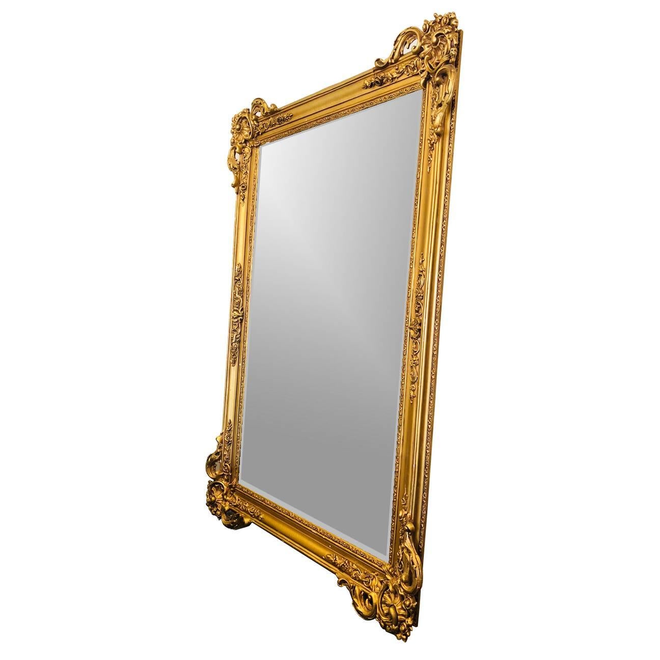 Monumental Gold Craved Framed Beveled Mirror at 1stDibs