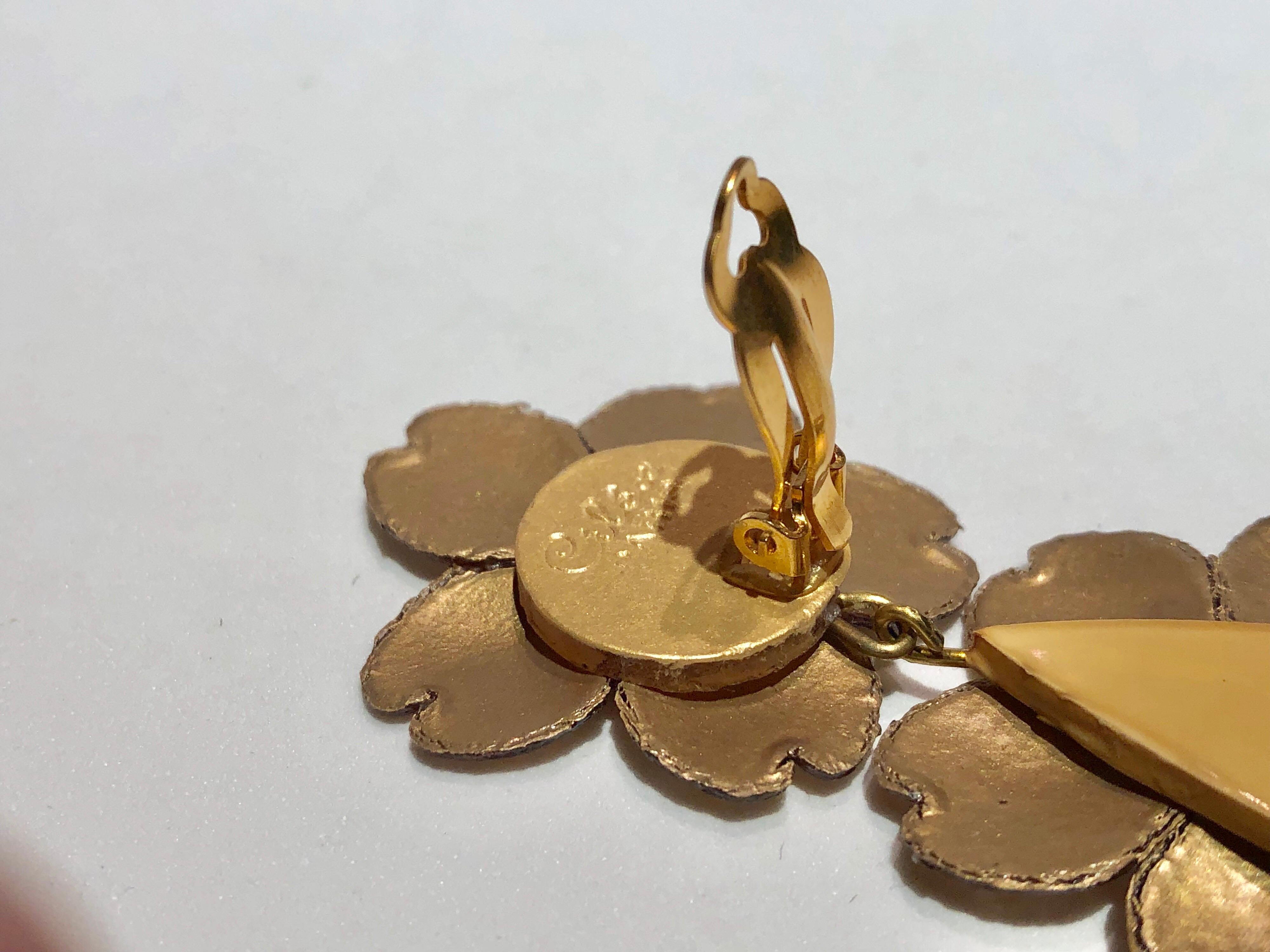 Monumental Gold Flower Chandelier Statement Earrings  6