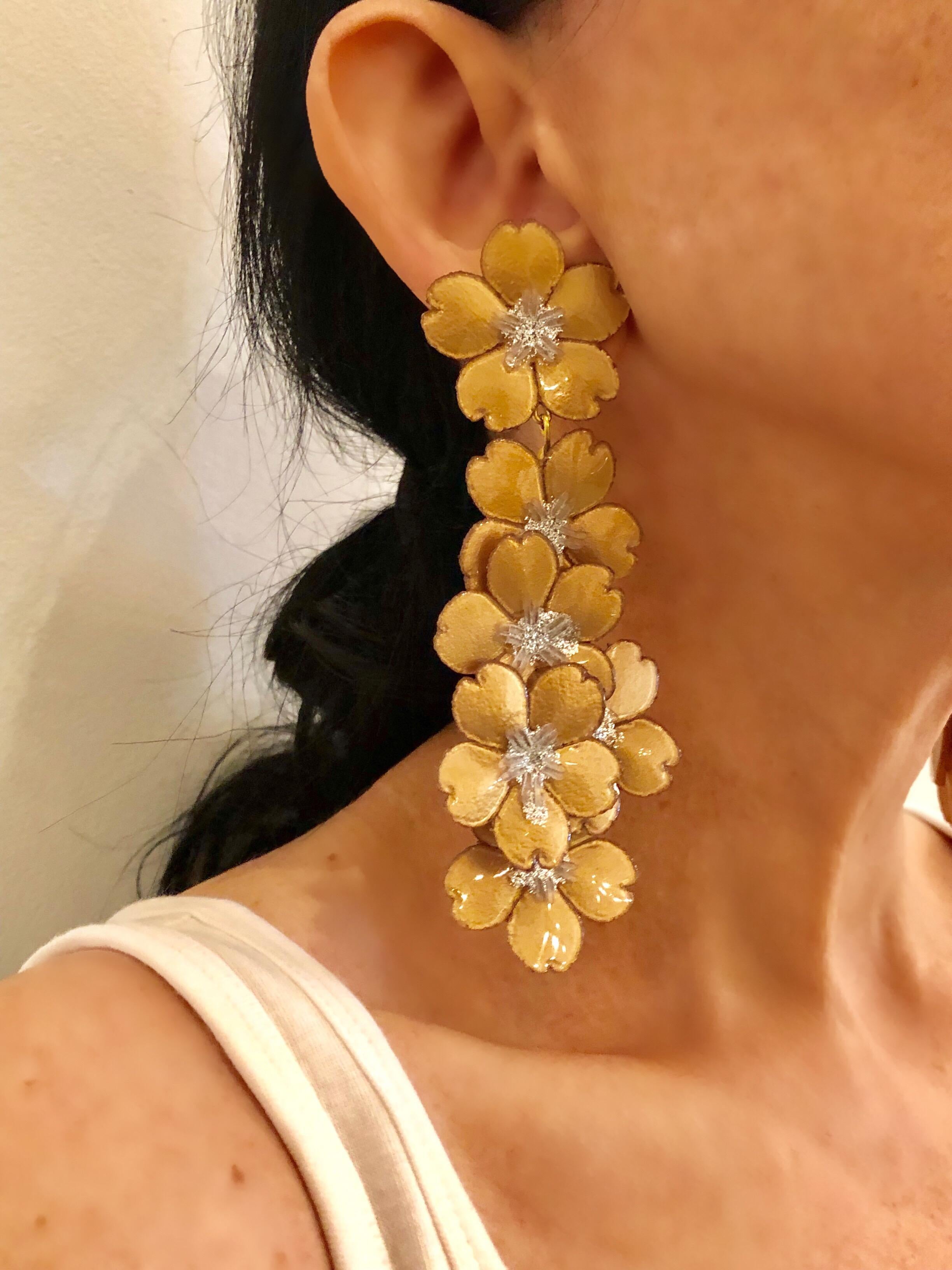 Monumental Gold Flower Chandelier Statement Earrings  In New Condition In Palm Springs, CA