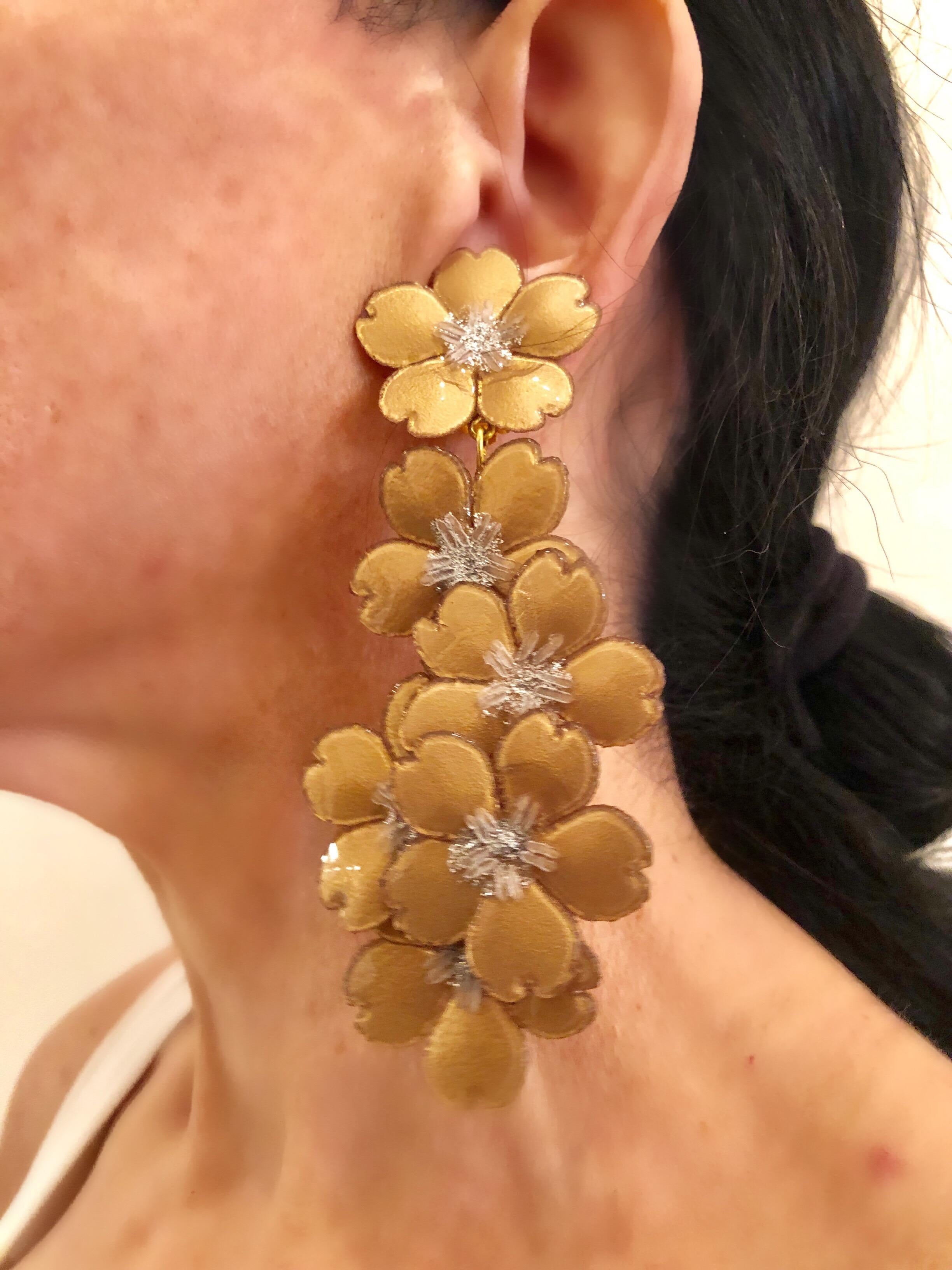 Women's Monumental Gold Flower Chandelier Statement Earrings 