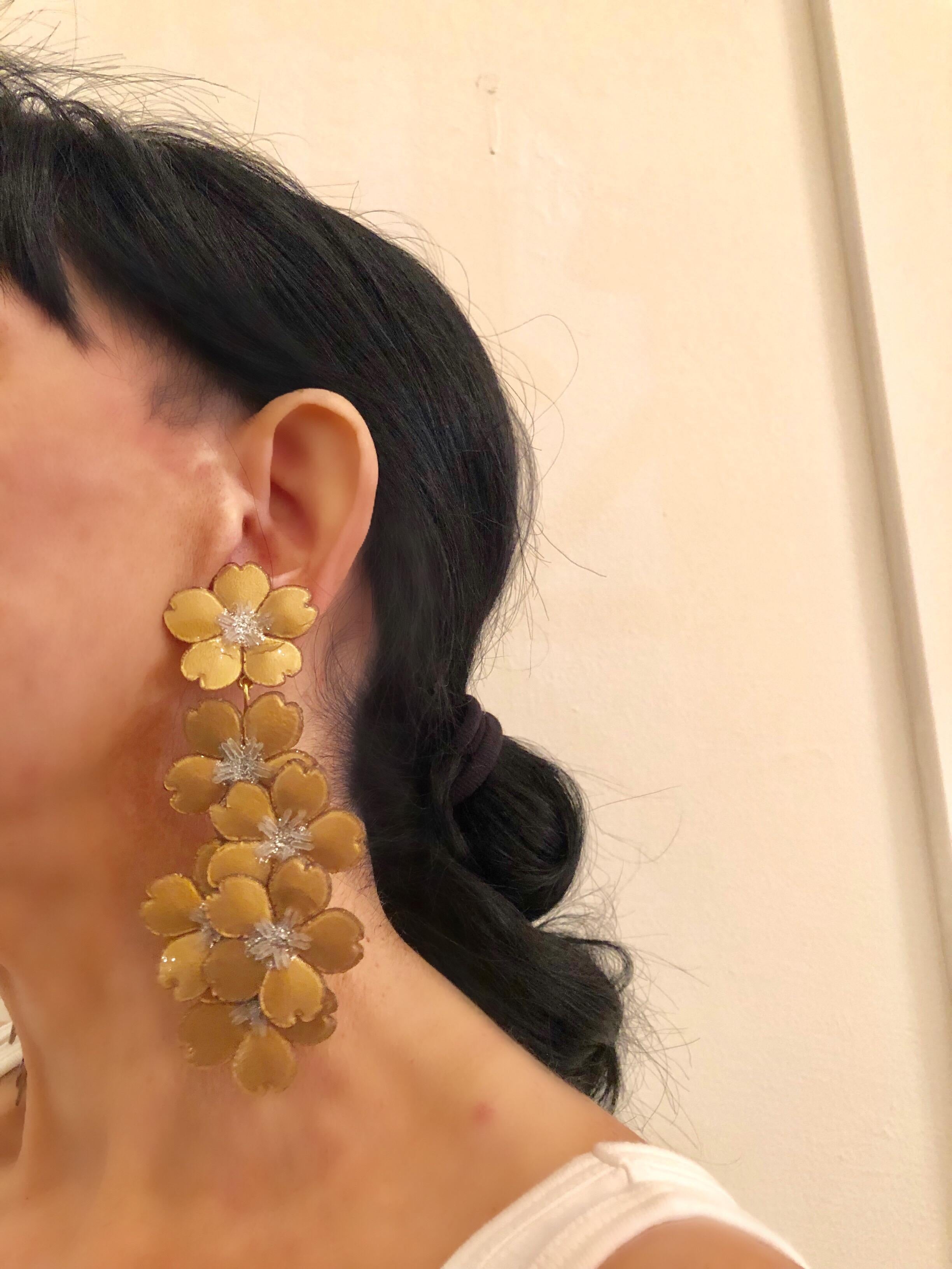 Monumental Gold Flower Chandelier Statement Earrings  1